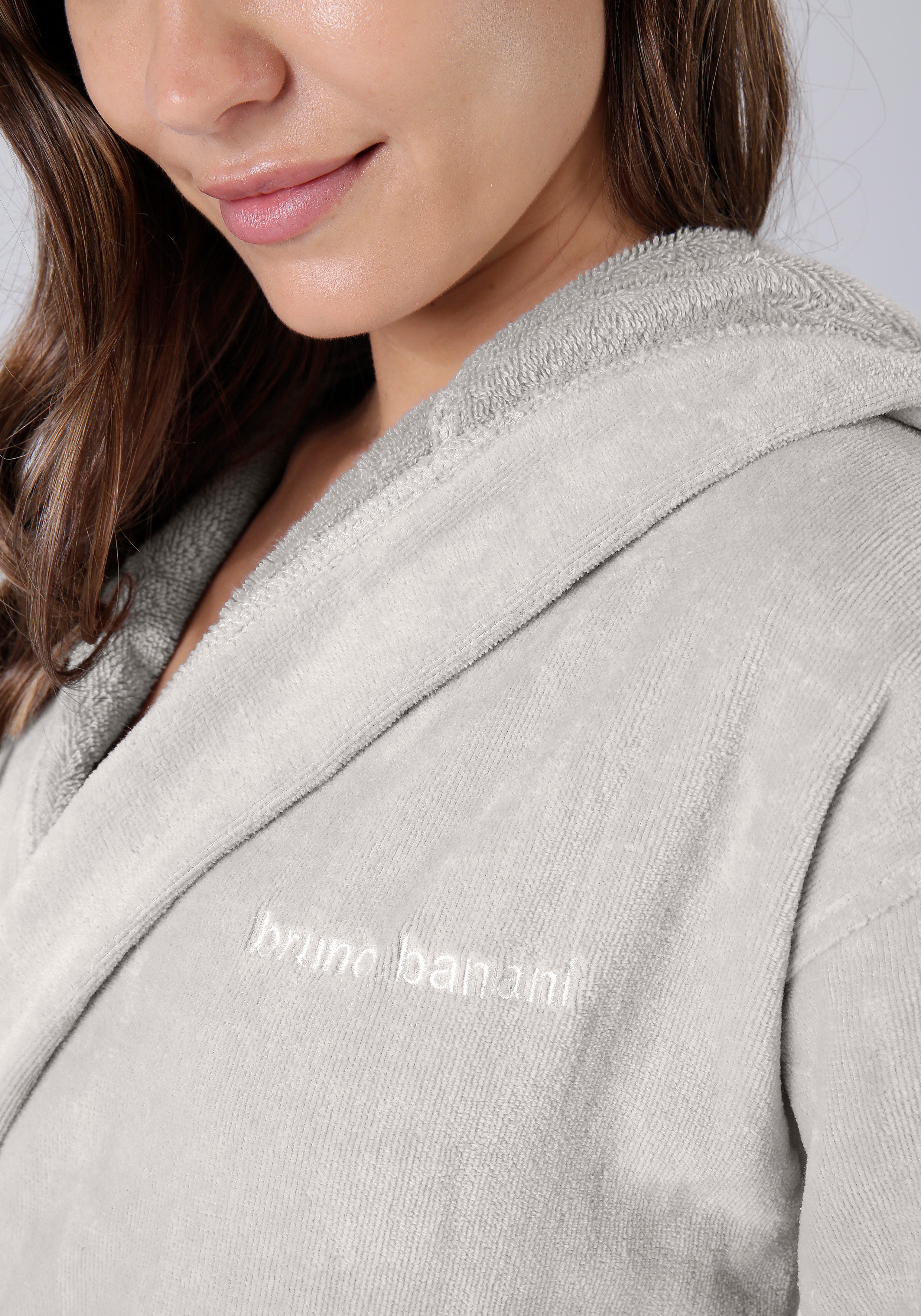 Bruno Banani Unisex-Bademantel Daniel, ideal für Sauna & Spa, Hotelbademantel, Morgenmantel, Langform, Veloursfrottier, Kapuze, Gürtel, Damen & Herren Bademantel, lang, mit Taschen, S-5XL