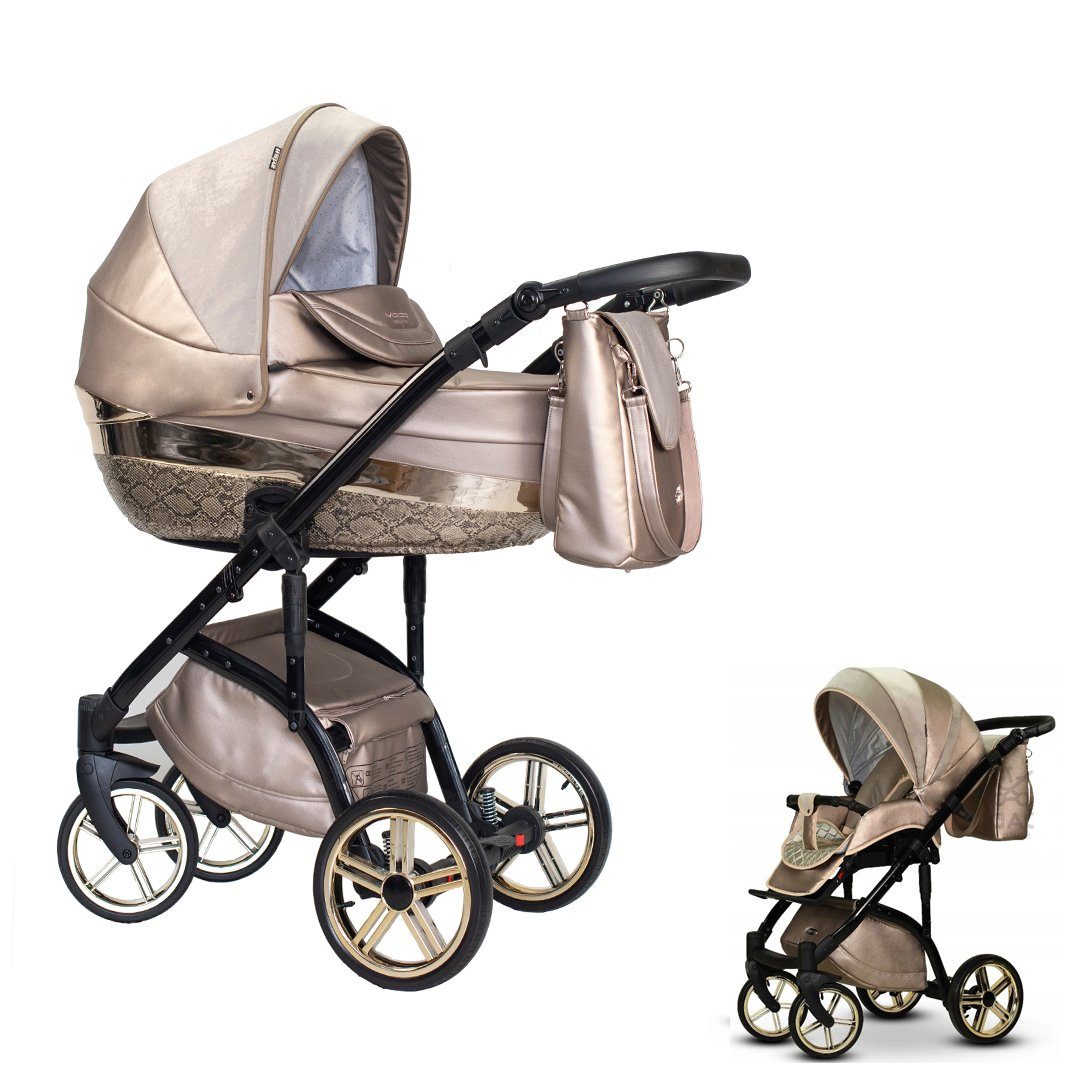 babies-on-wheels Kombi-Kinderwagen 2 in 1 Kinderwagen-Set Vip Lux - 11 Teile - in 16 Farben Champagner-Dekor