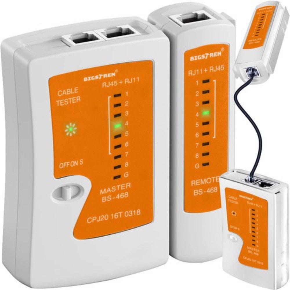 BIGSTREN Batterietester RJ45/RJ11-Kabeltester Tester, (Spar-Set, 1 St., Netzwerktechnik), Kabel automatisch scannt und auf ihre Richtigkeit überprüft