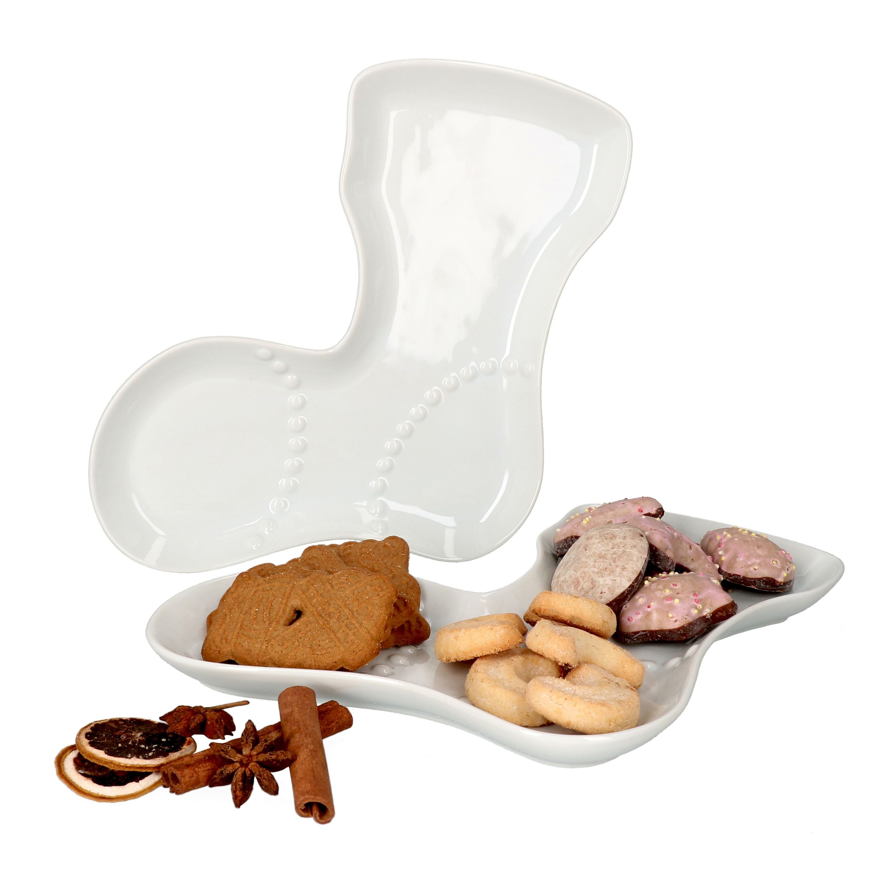 MamboCat Servierplatte 2er Set Keksteller Strumpf Weihnachten, Porzellan