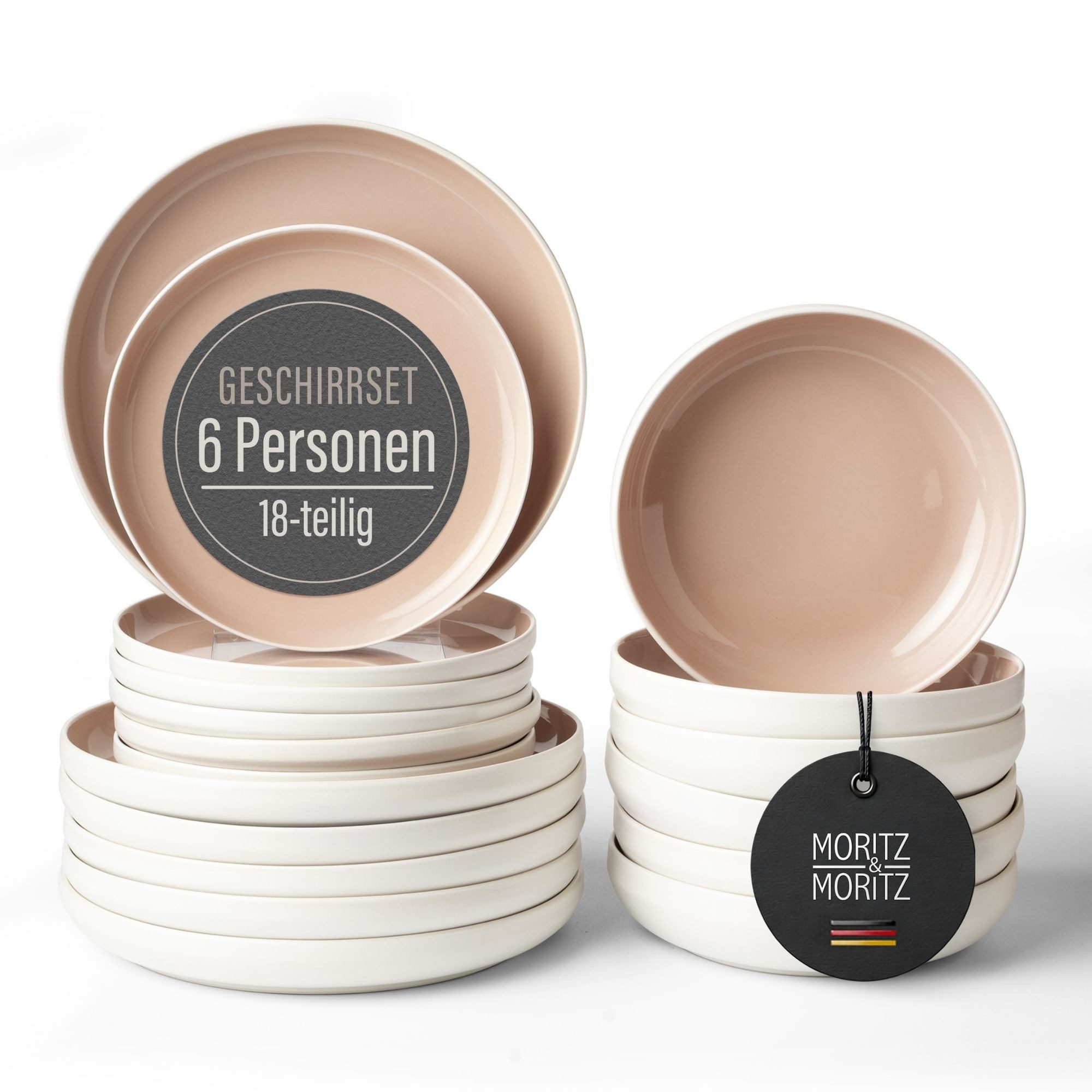 Moritz & Moritz Geschirr-Set CAVO Geschirrset - Almond (18-tlg), 6 Personen, Steinzeug, für 6 Personen aus Steinzeug