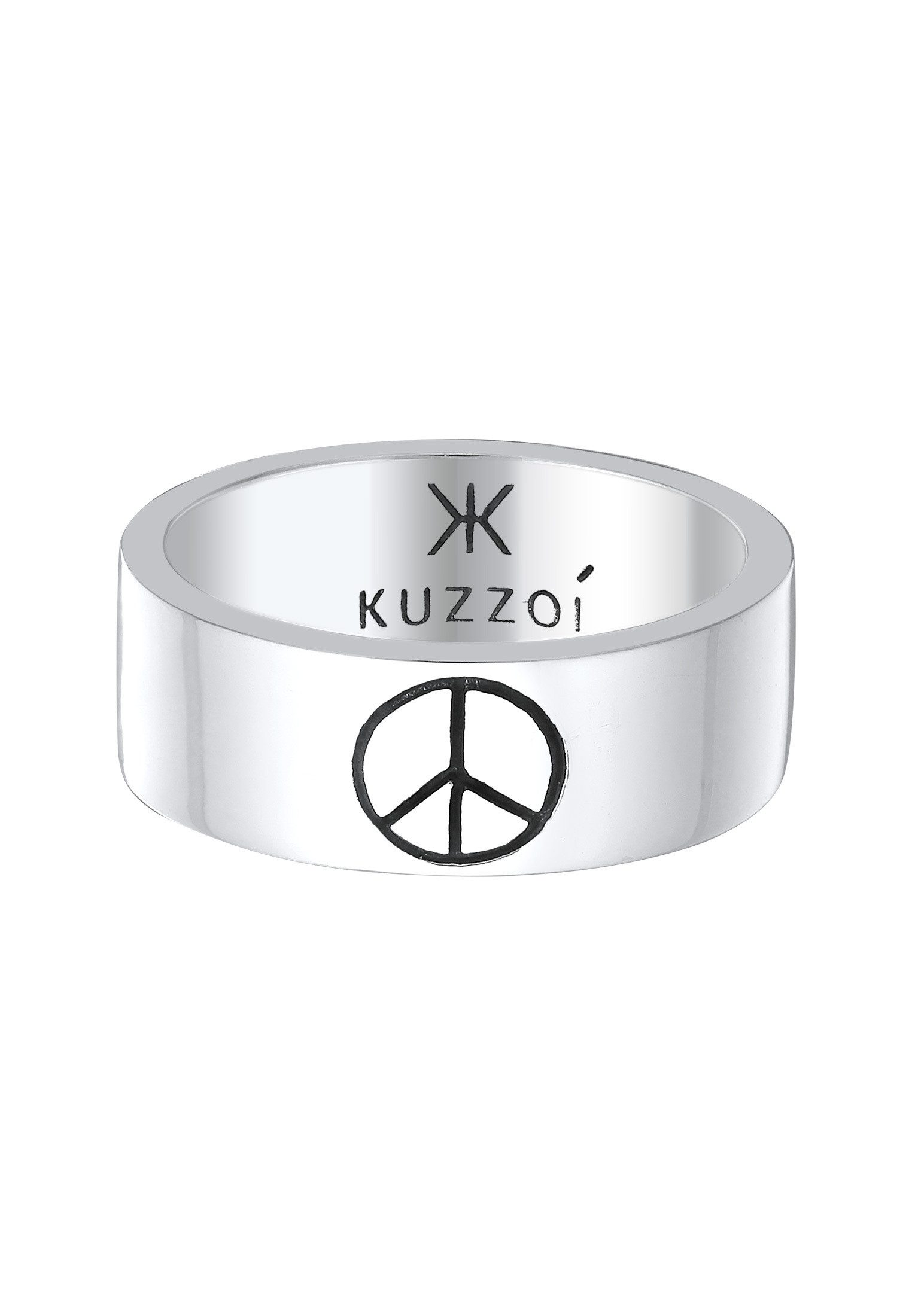Kuzzoi Silberring Herren Bandring Peace Oxidiert 925 Silber, Peace-Zeichen