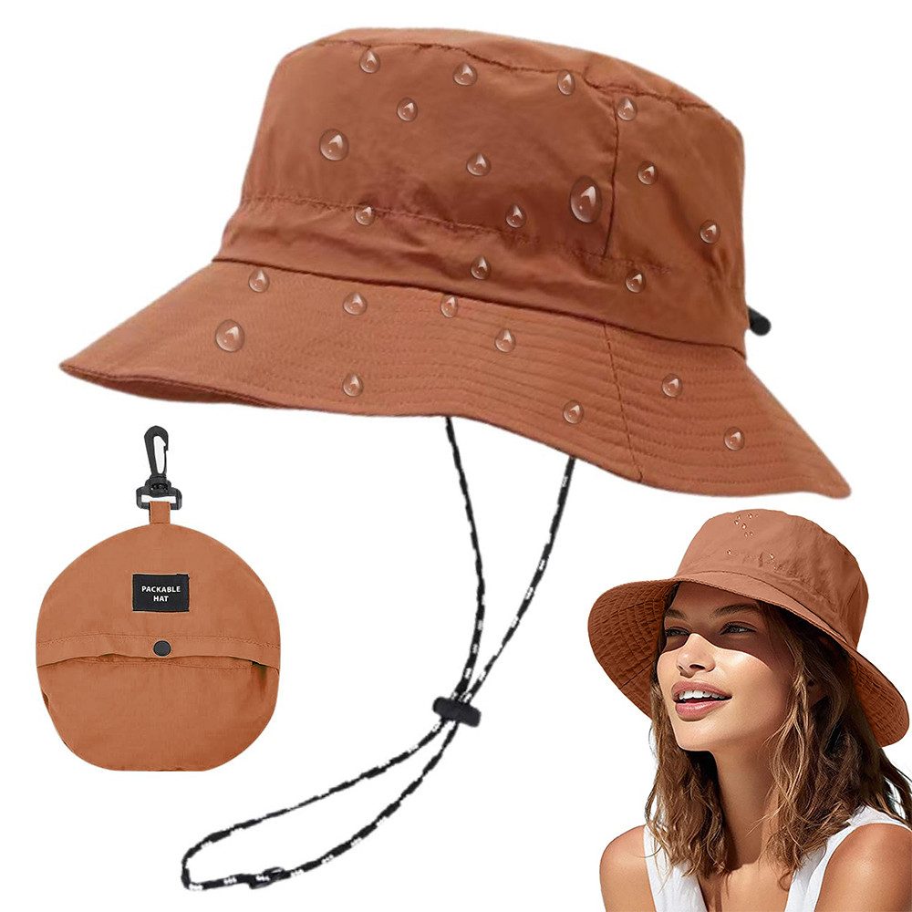 MOPUEA Sonnenhut Sonnenhut Unisex Damen- und Herren-Anglerhut (1 Stück) UV Schutz (1-St., khaki/brau/grün/lila) Faltbarer wasserdichter Fischerhut mit breiter Krempe für Sommer Regen