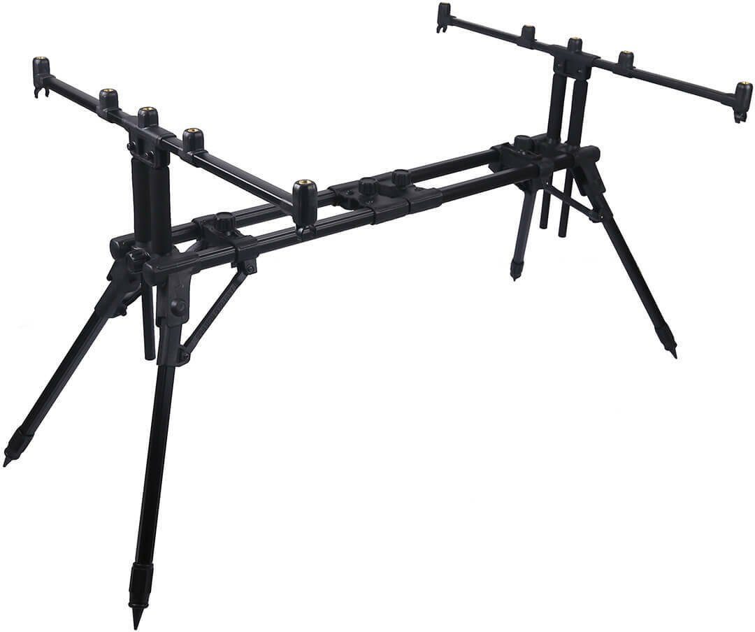 MK Angelsport MK Rapid Alu Rod Pod mit variabler Buzzerbar Rutenhalter, (Variable Größe: L:90-150cm H:60-80cm, Breite:70cm // Inkl. 5er Buzzerbar // Material: Aluminium mit schwarzer Anti Sratch Beschichtung // Rod Pod Transporttasche im Lieferumfang enthalten)