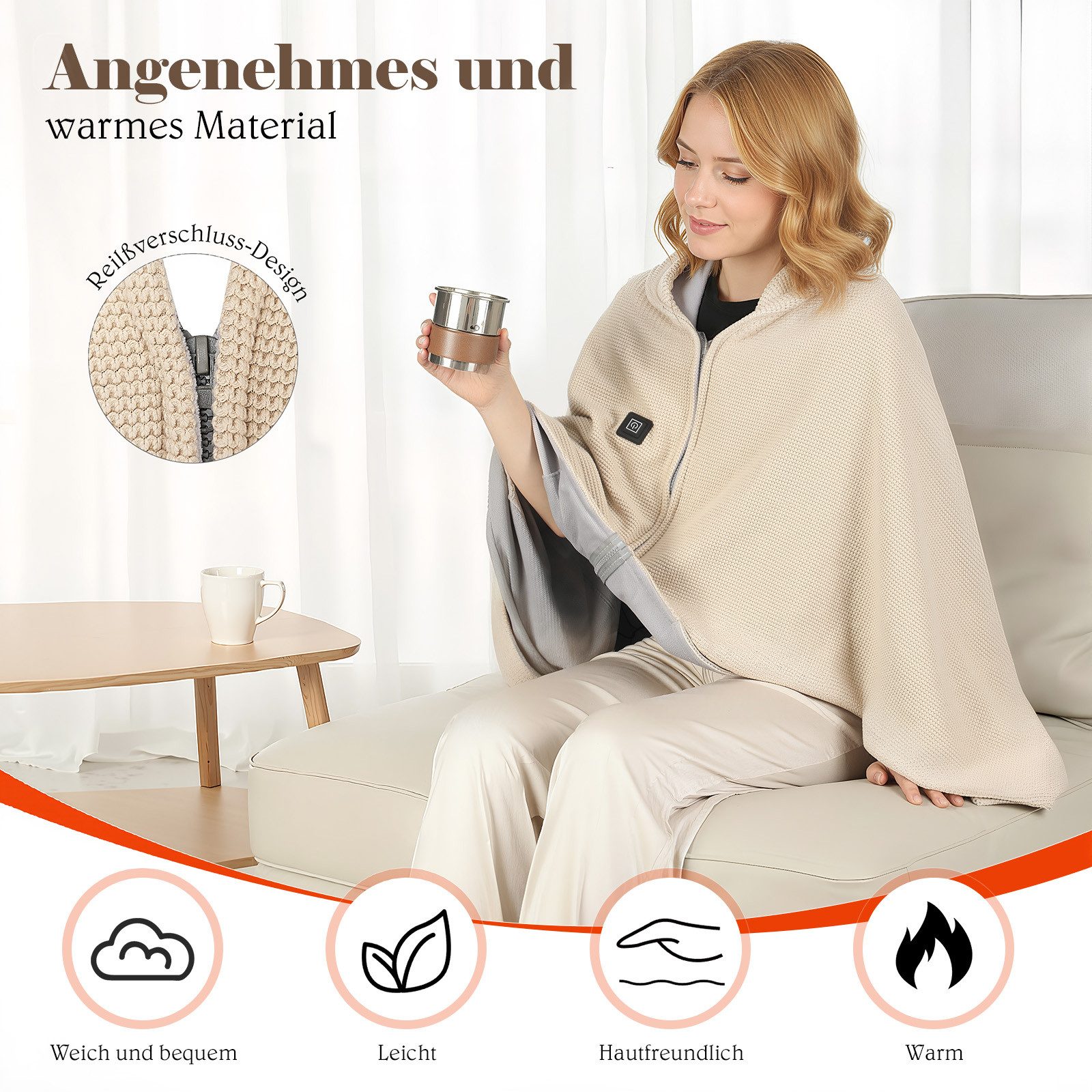 oyajia Heizdecke Elektrisch beheizbarer Umhang mit USB-Line, Fleece, tragbare Heizdecke, 145 x 85 cm Komfortable Heizdecke für Zuhause, Büro, Outdoor, Reisen