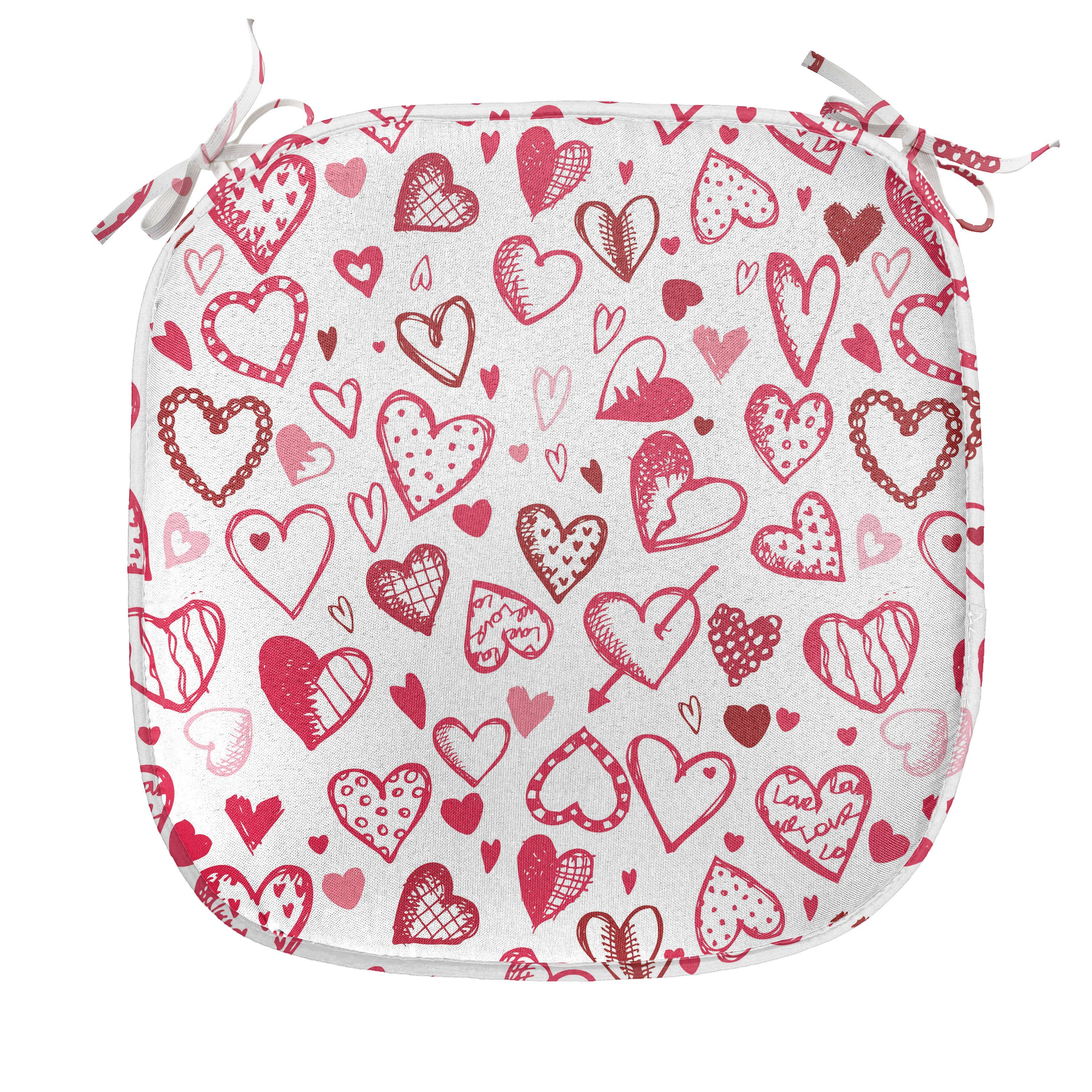 Abakuhaus Stuhlkissen Dekoratives wasserfestes Kissen mit Riemen für Küchensitze, Gekritzel Valentine Hearts Pfeil