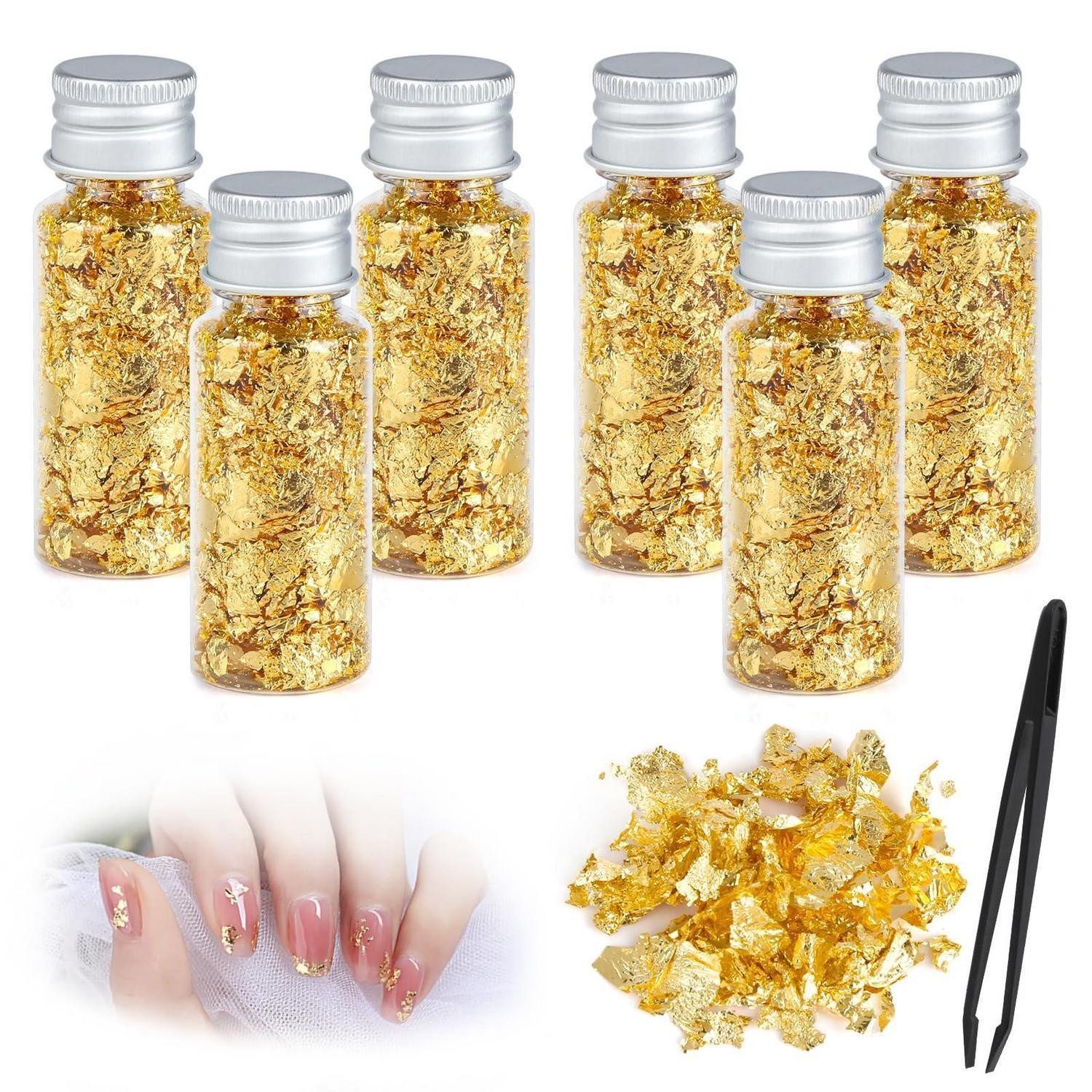 LuxusKollektion Blattgold Blattgold Flocken 6 Flaschen mit Pinzette Gold