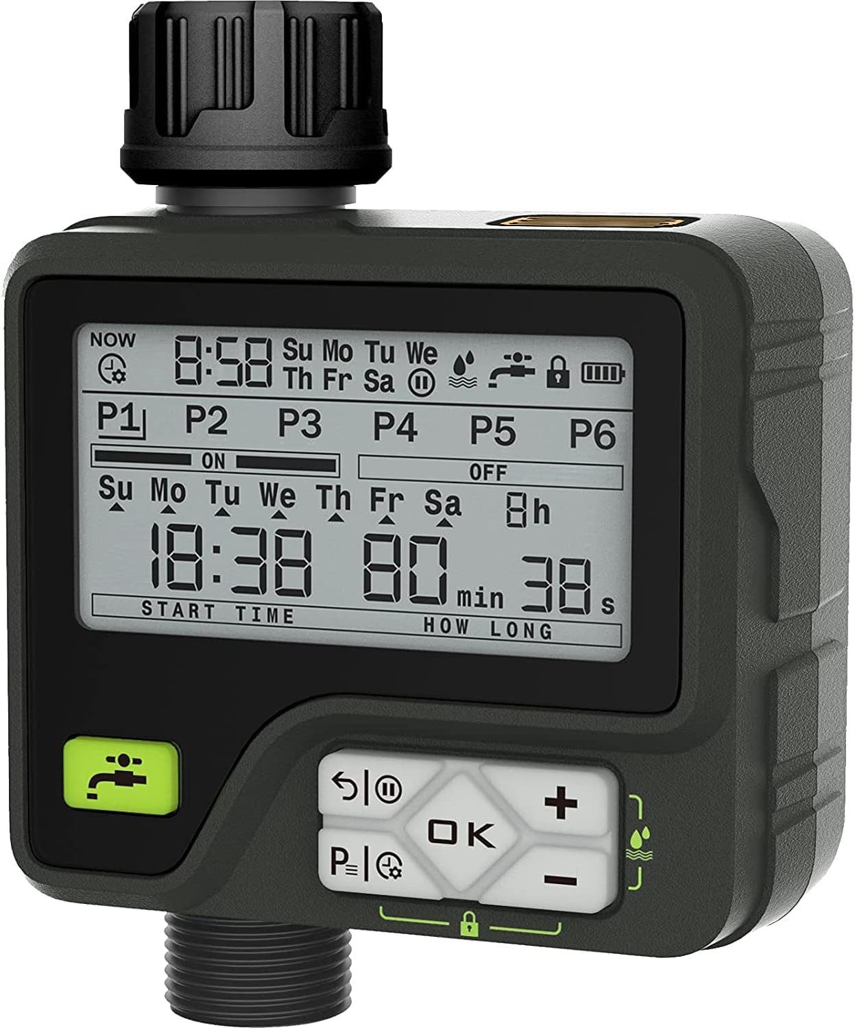 CROSOFMI Bewässerungscomputer Bewässerungscomputer 6 Programme Smart Regensensor Garten Timer, (Bewässerungssystem mit Regensensor für einfache Handhabung, 4-tlg., Automatische Bewässerungsuhr mit 6 Programmen), Automatische Regensensor-Funktion