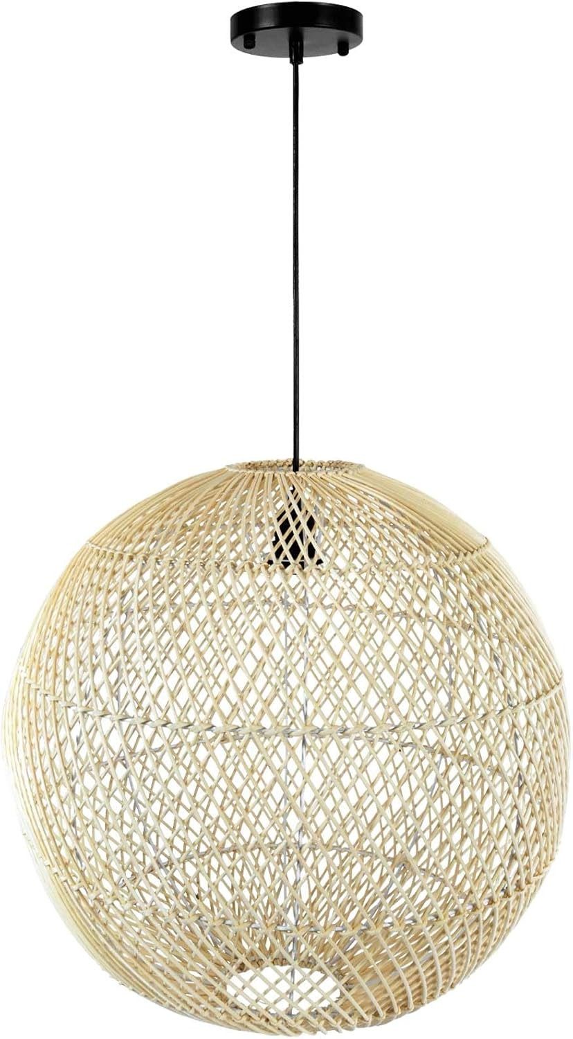 VIVANNO Hängeleuchte Rattan ROTANG Rund - Creme Geflochten, ohne Leuchtmittel, 30x48 cm