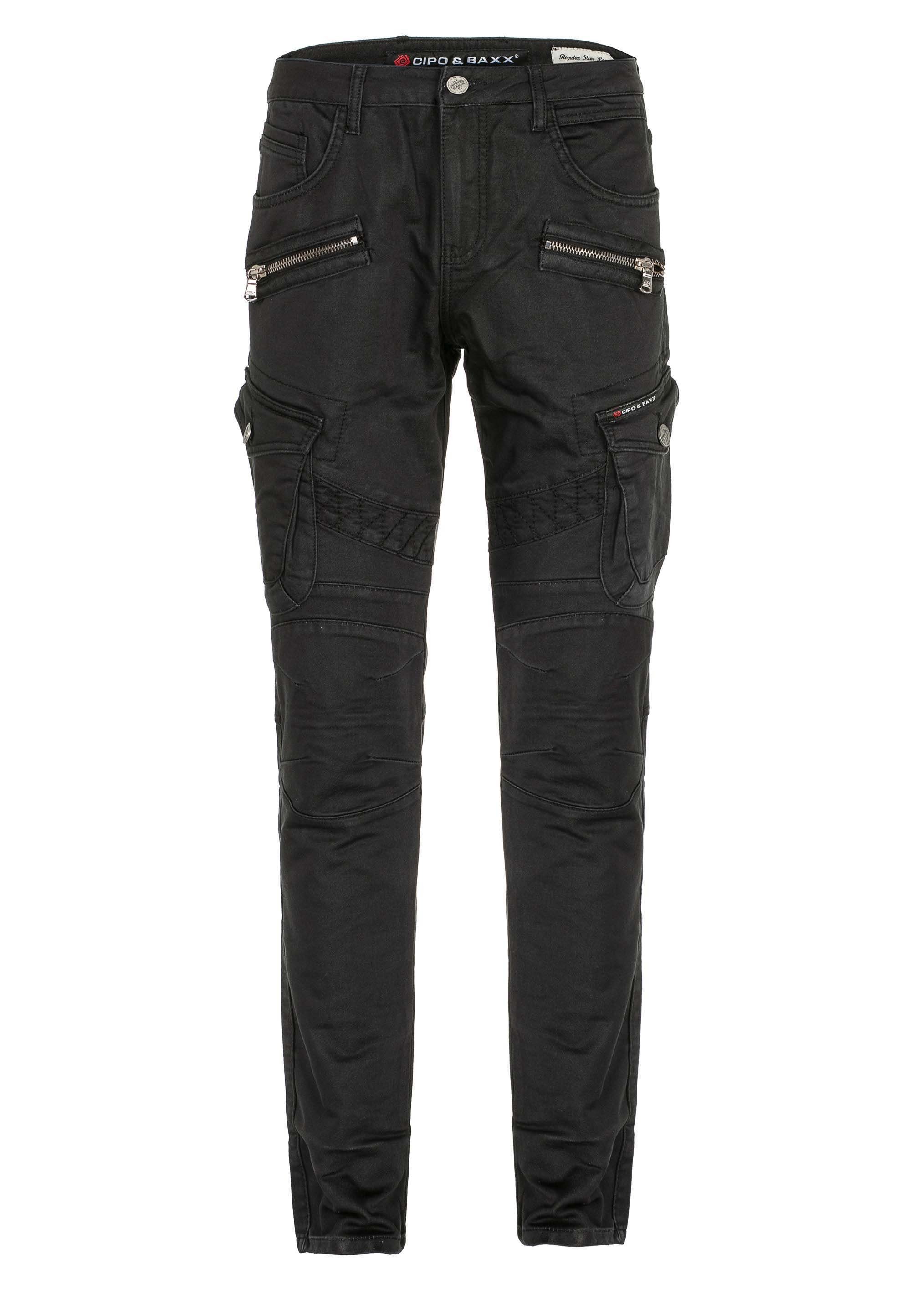 Cipo & Baxx Bequeme im Jeans Biker-Stil schwarz angesagten