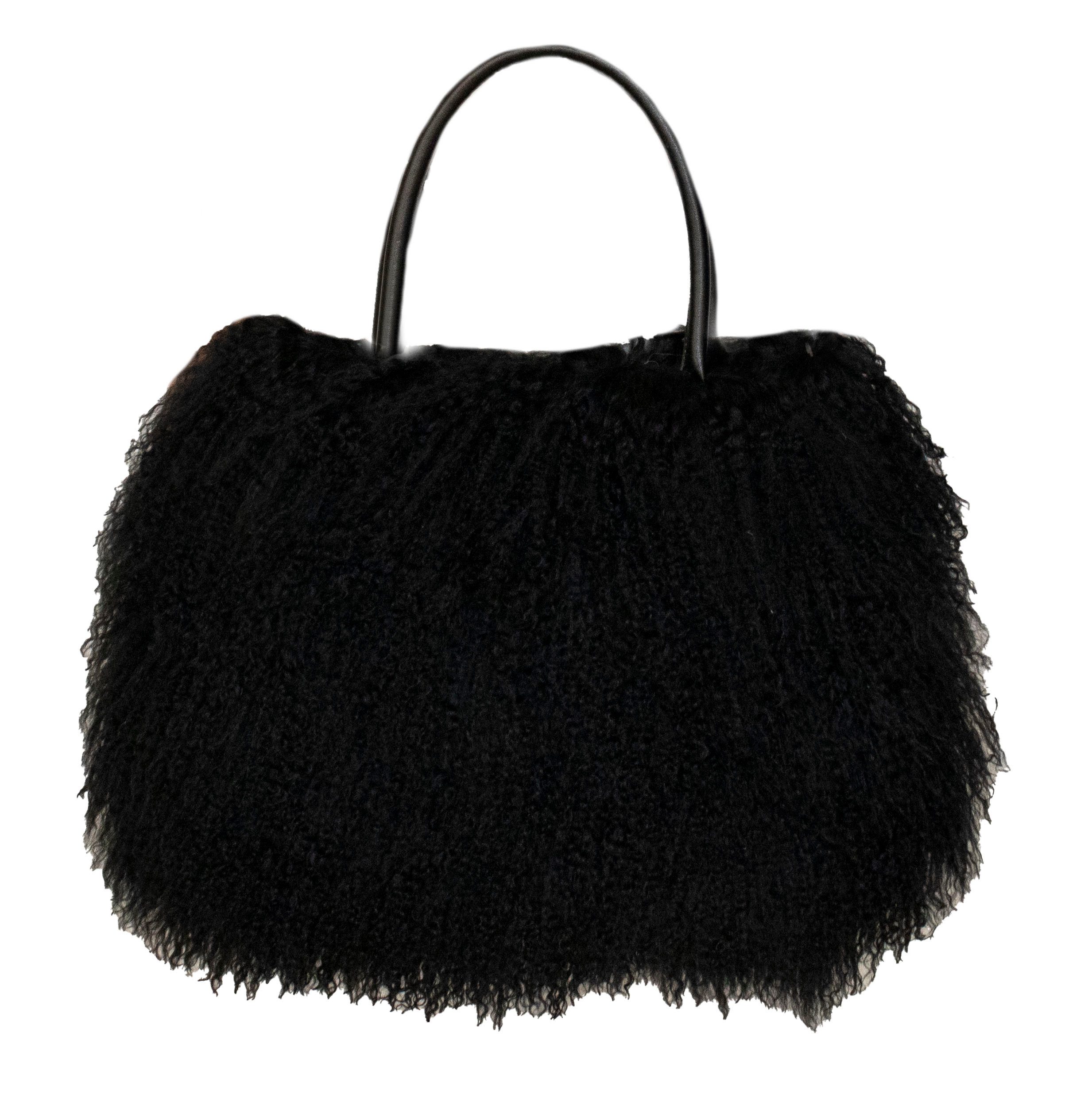 Reissner Lammfelle Handtasche Damen Handtasche HANNAH aus echtem Tibet Lammfell 41x26cm