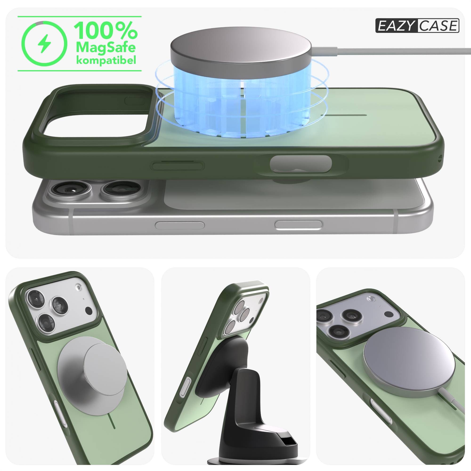 EAZY CASE Handyhülle Slim Outdoor MagSafe Case für Apple iPhone 17 Pro 6,3 Zoll, Outdoor Case mit Magnetring & sicherem Halt in Dunkelgrün
