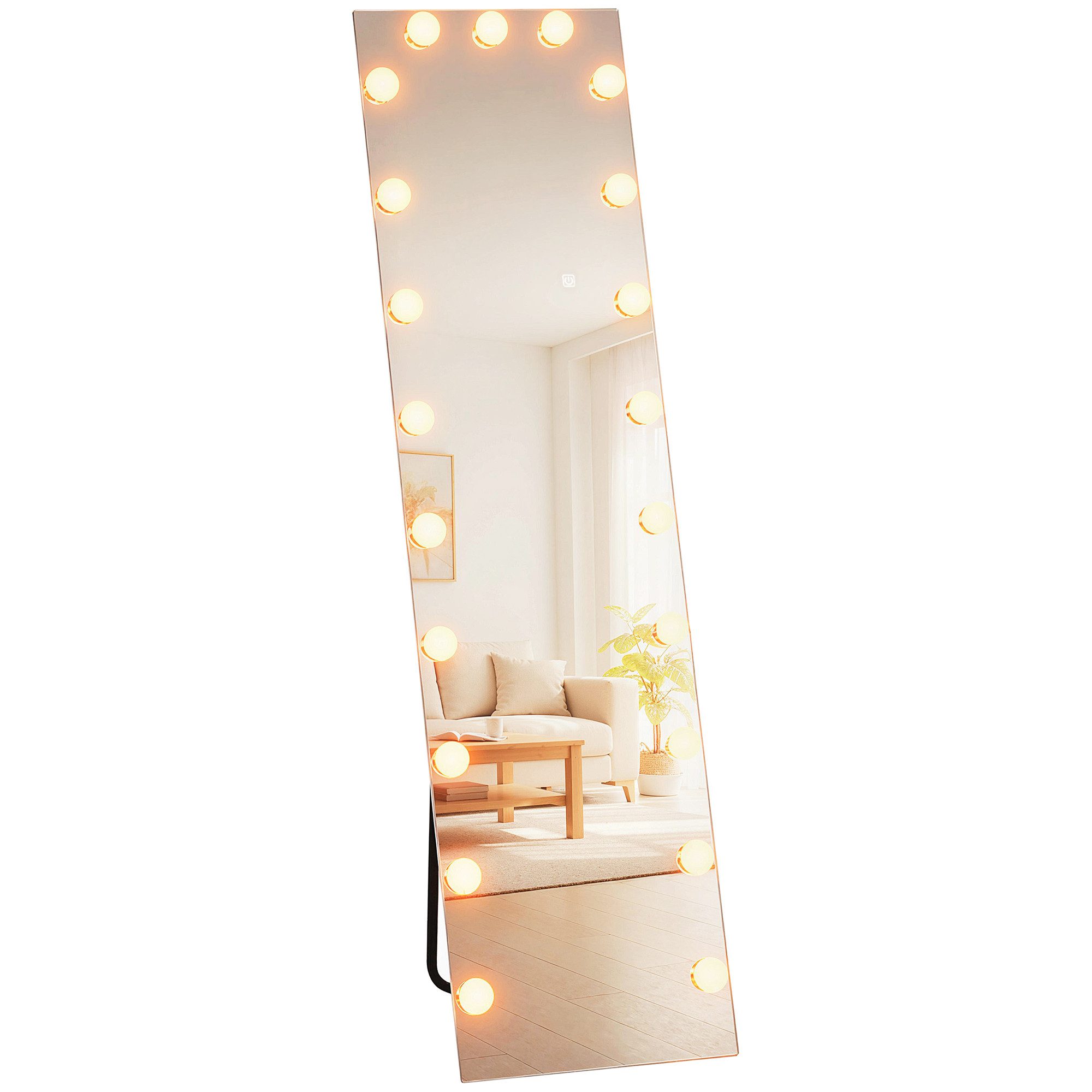 HOMCOM Standspiegel mit 21 Glühbirnen, 7 Lichtfarbe, Touch-Schalter, Memory günstig online kaufen