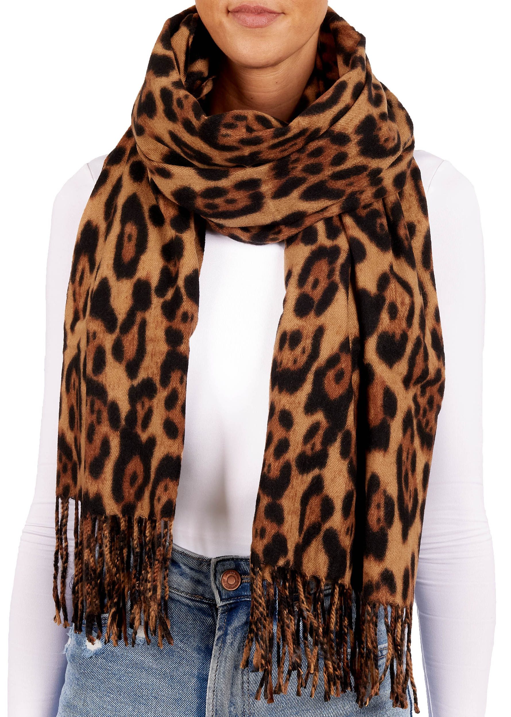 BRUBAKER Schal Cashmirillo Damen Schal mit Leoparden Muster - 70 x 200 cm, (Herbstschal Winterschal mit weichem Kaschmir-Gefühl, 1-St), Warm, Kuschelig und Oversized - Leo Damenschal für Herbst und Winter