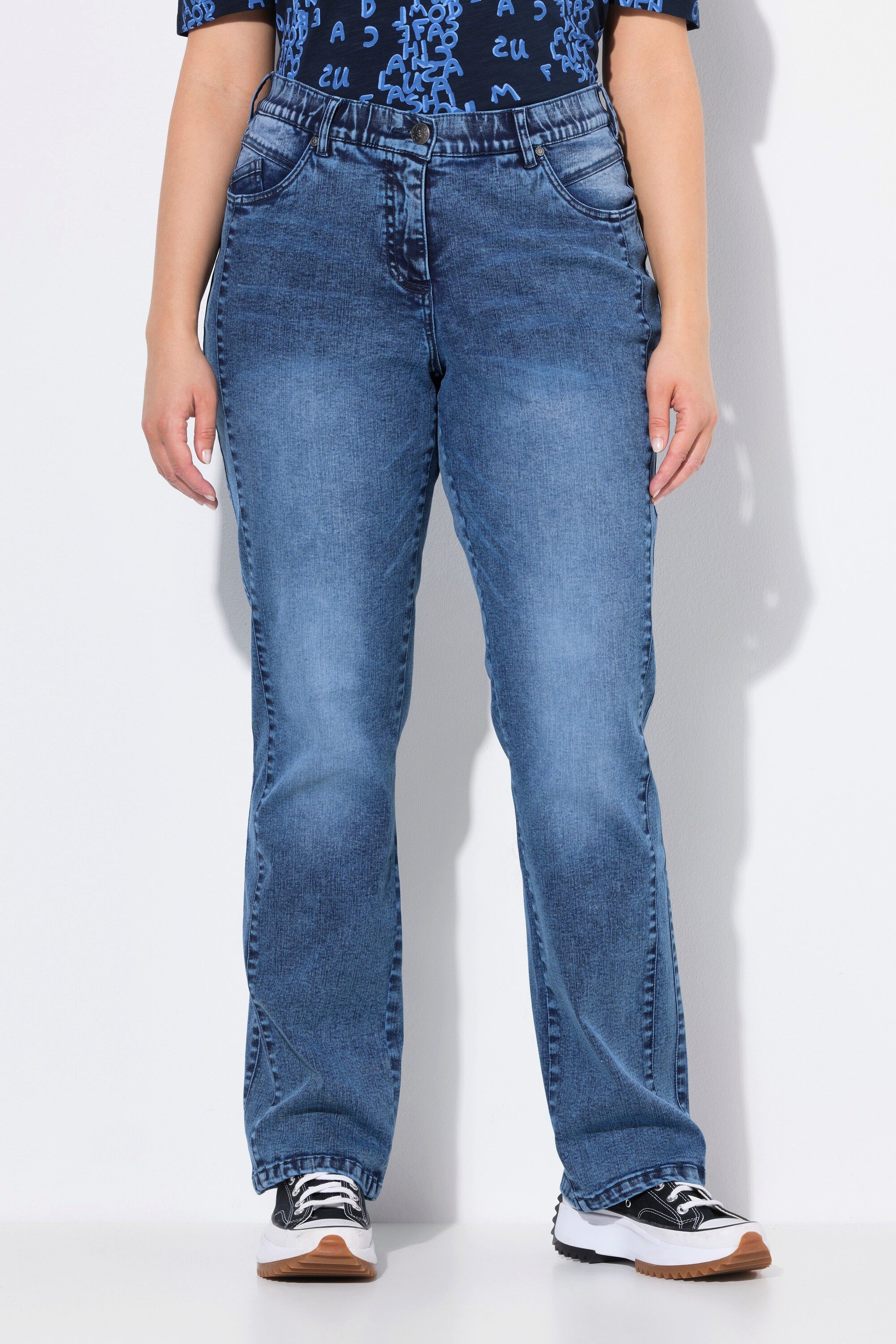 Ulla Popken 5-Pocket-Jeans Jeans Mandy Ziernähte weites Bein recycelt günstig online kaufen