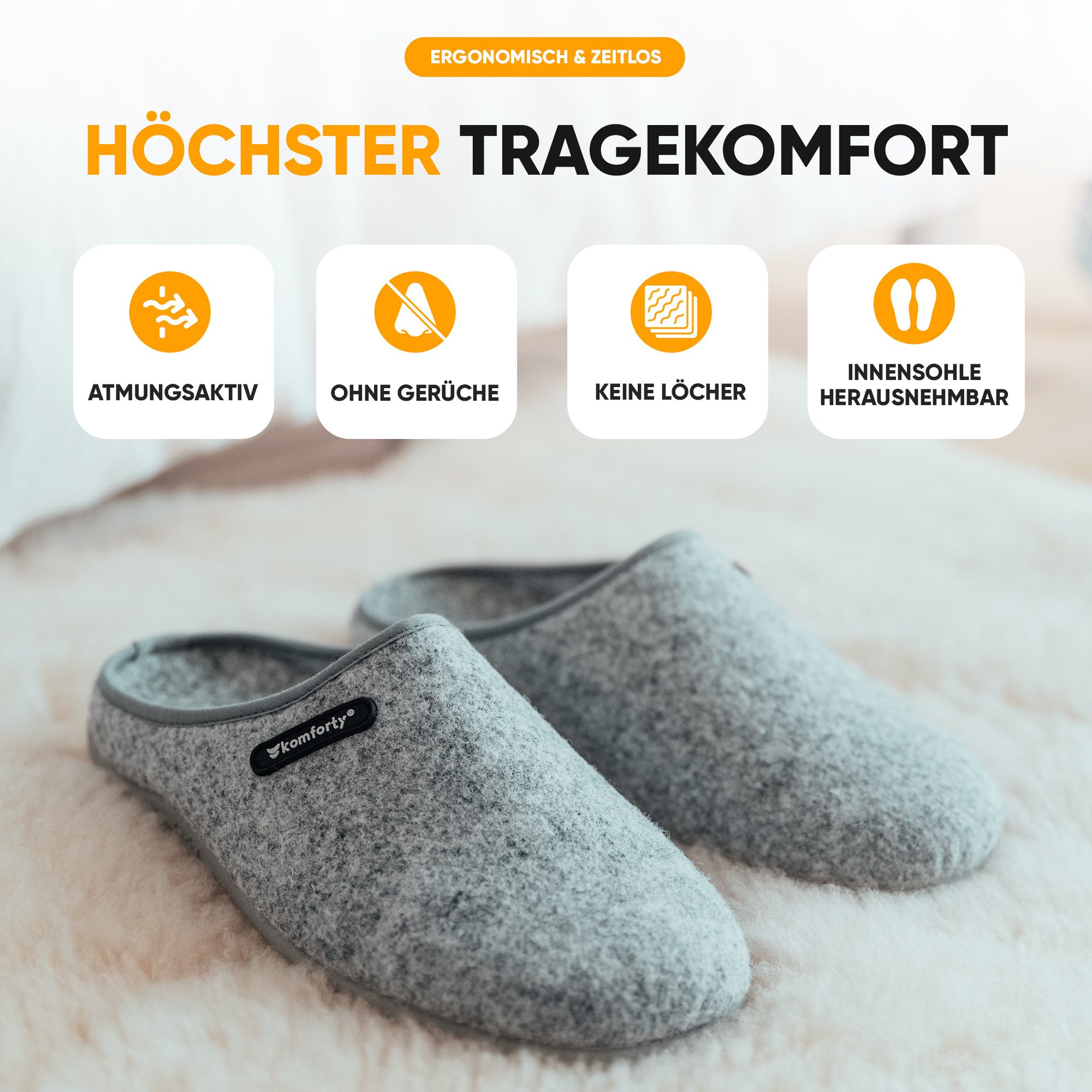 Komforty Komforty Hausschuhe Damen Herren für drinnen & draußen aus Wolle Hausschuh (Paar, Natürliche Wolle, Natürlicher Kautschuk, Warme Füße, Komforty) Natürliche Wolle, Made in Spain