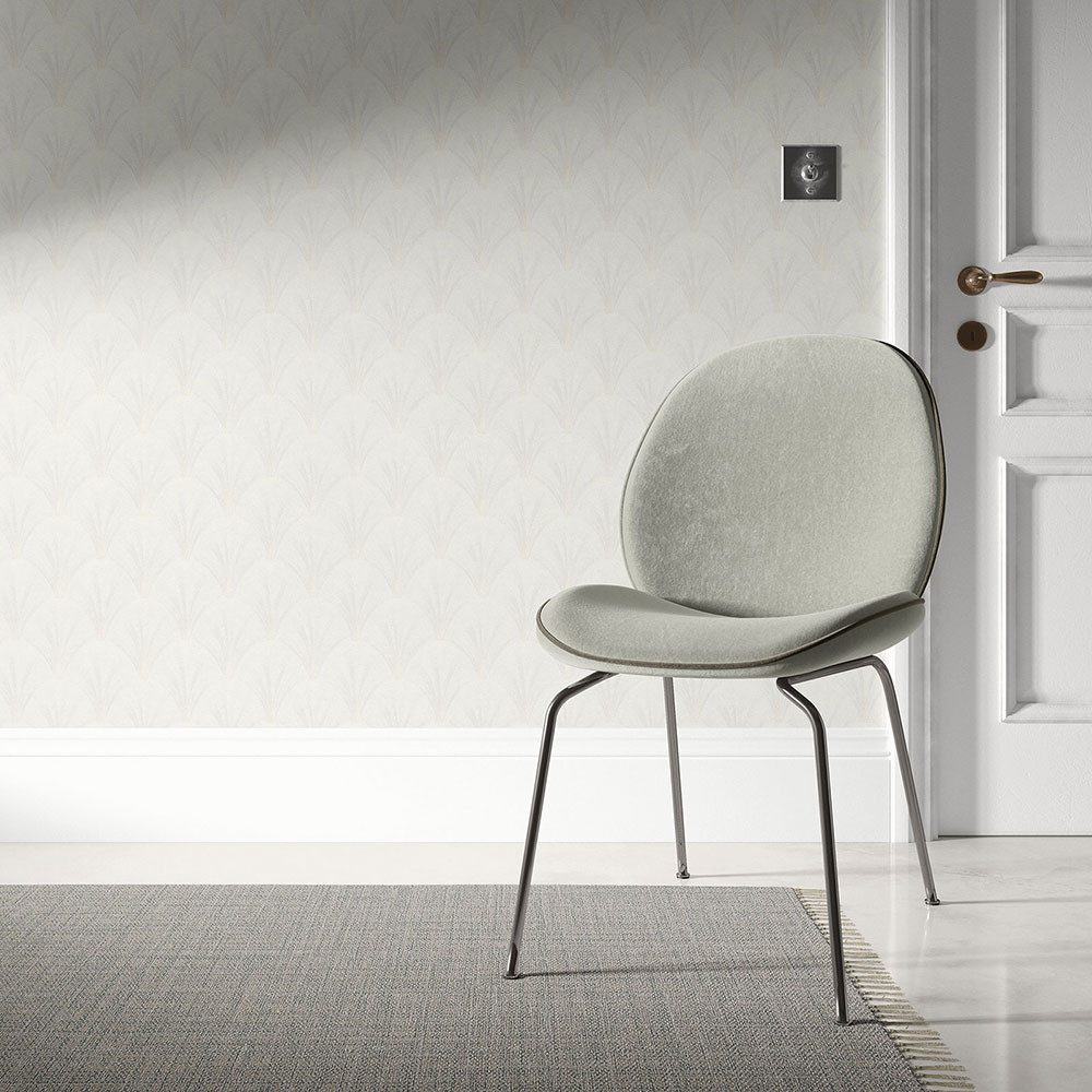 Erismann Vliestapete Art Deco Fächer Motiv Weiß Creme Glitzer 10451-31 Elle Decoration
