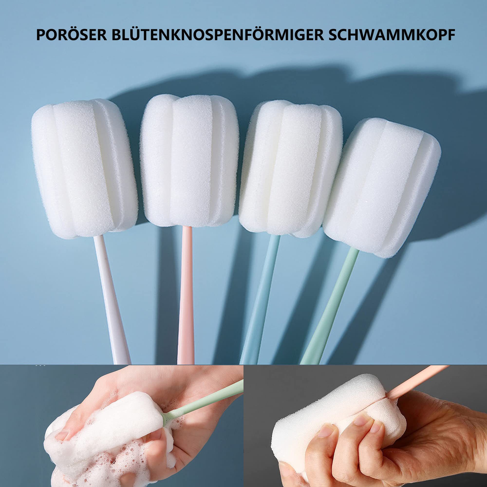 FOUORTUNATE-BEE Reinigungsbürste 4 Stück Schwamm Reinigungsbürste bürste für gläser Schwamm mit Stiel, (Schwammkopf Starkes Aufnahmevermögen geeignet für Karaff – Bild 4 von 5