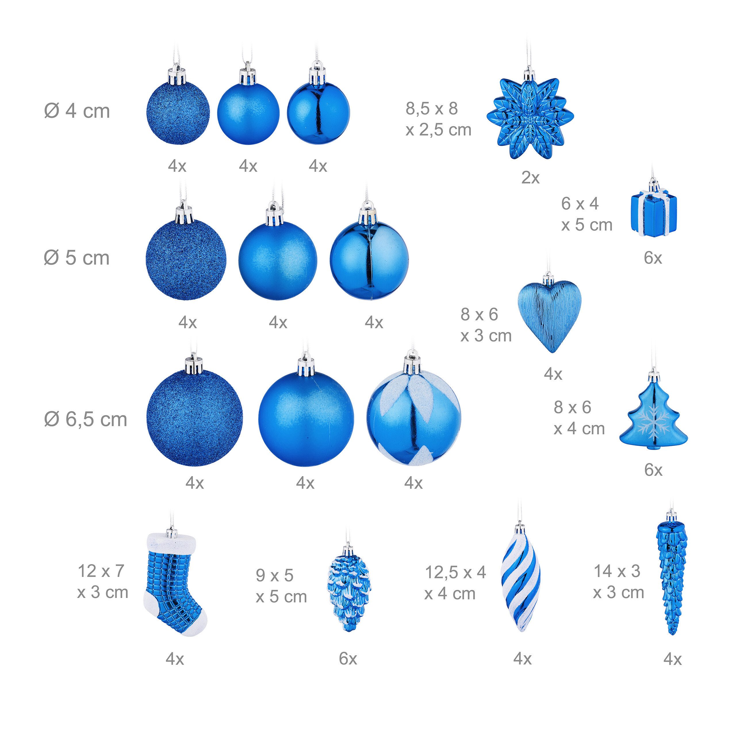 relaxdays Weihnachtsbaumkugel Weihnachtskugeln im 72er Set (72 St), blau – Bild 4 von 5