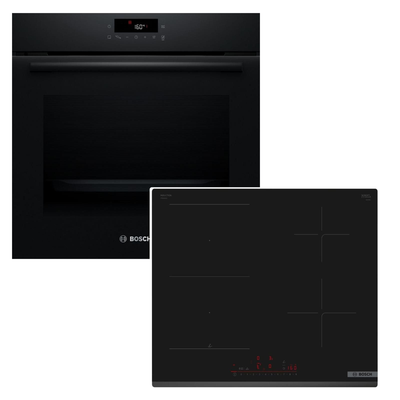 BOSCH Backofen-Set schwarz Pyrolyse Heißluft 71L Induktionskochfeld CombiZone PowerBoost, mit Nein, Pyrolyse-Selbstreinigung Hydrolyse