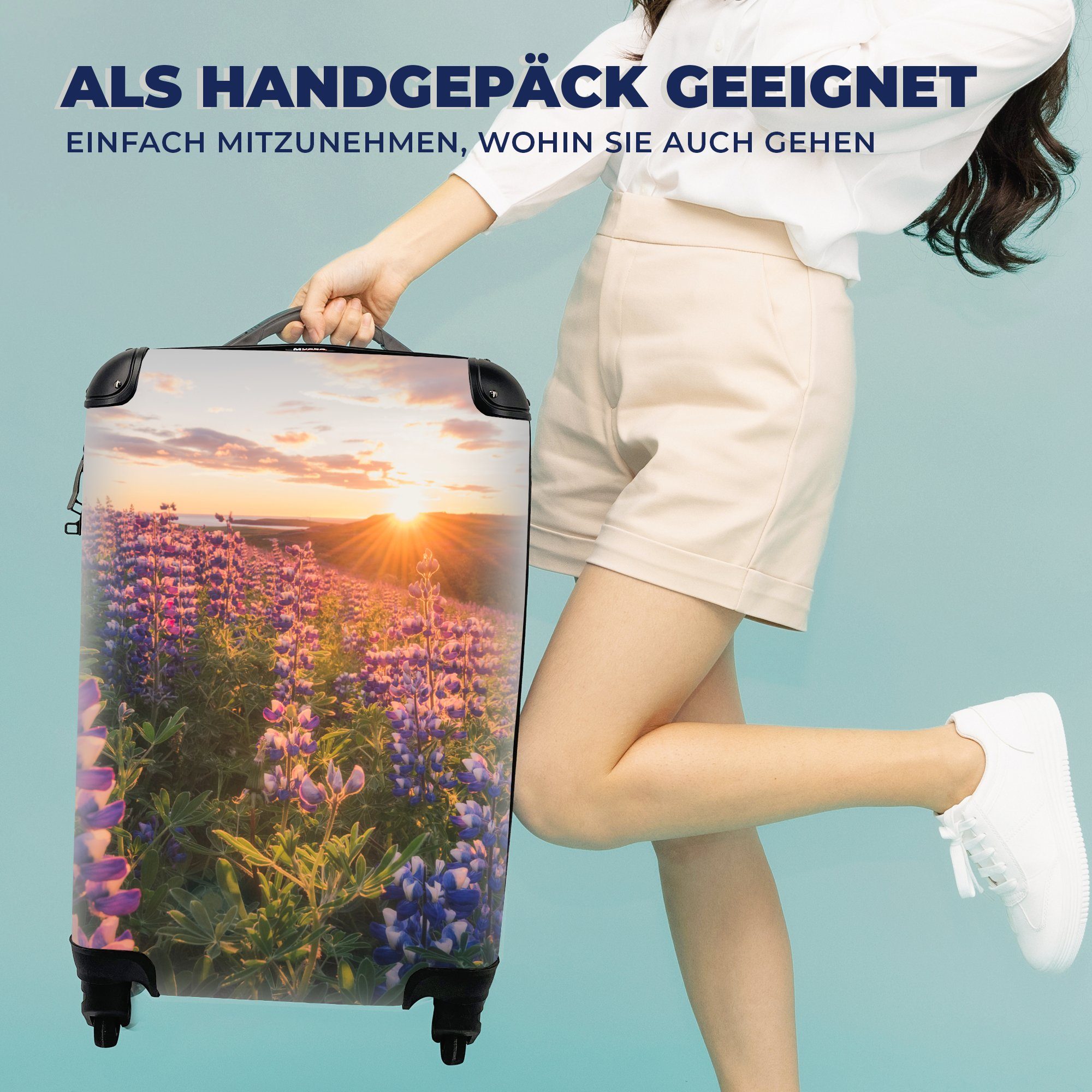 Rollen, Handgepäckkoffer Lila, Reisetasche Trolley, 4 Lupine mit - für MuchoWow Sonne Reisekoffer Handgepäck - Ferien, rollen,