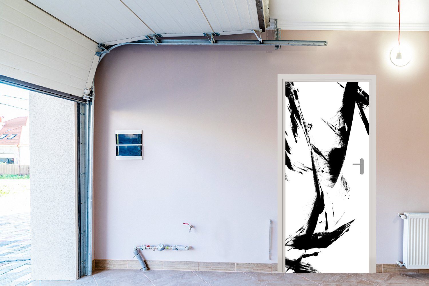 Tür, bedruckt, St), Türaufkleber, Farbe - MuchoWow Abstrakt, - Fototapete Matt, (1 cm 75x205 Türtapete Schwarz für