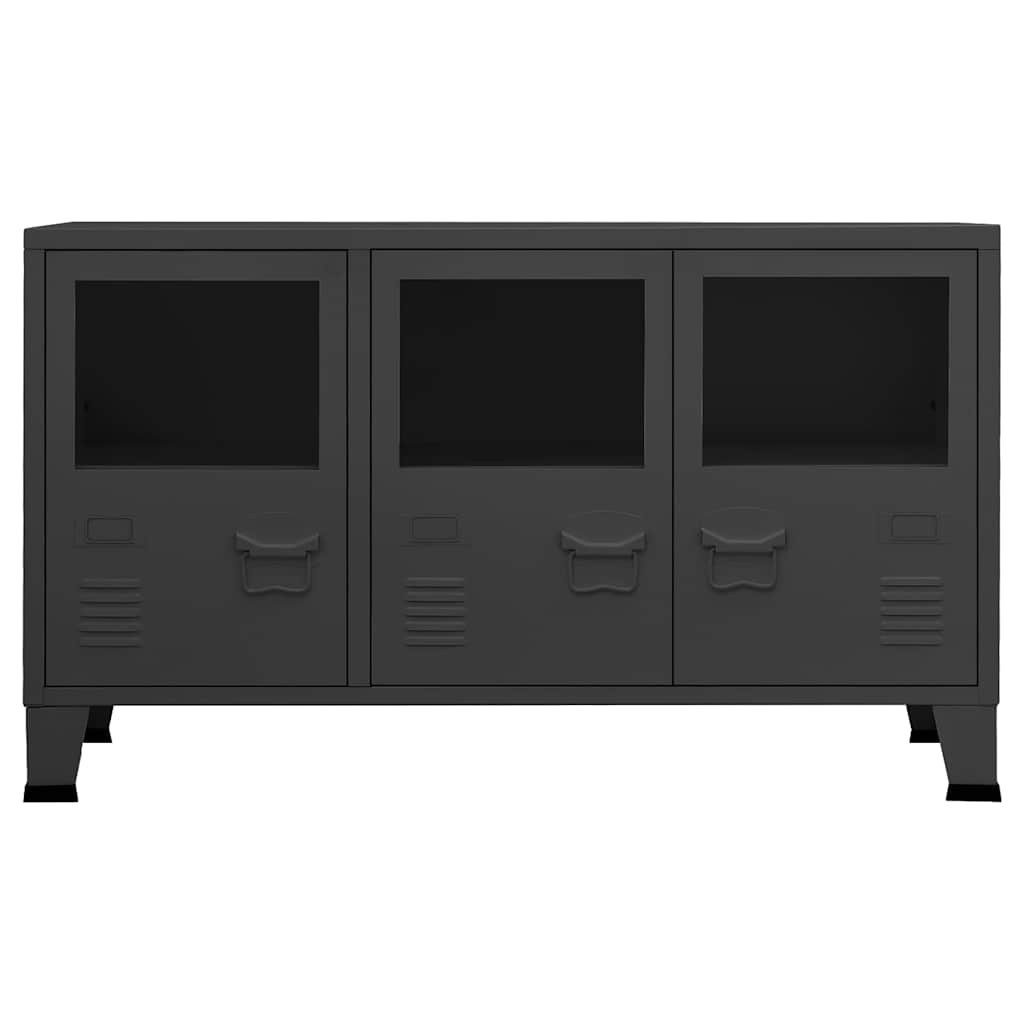 furnicato Sideboard Elegantes Anthrazit 105 x 35 x 62 cm (1 St), Industrie-Schrank mit Glastüren, Lüftungsschlitzen und Namensschild