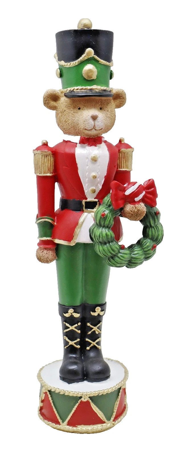 Kaufhaus le petit Weihnachtsfigur Deko Teddybär Soldat Kranz Teddy Bär Figur Skulptur Nussknacker Objekt, Nostalgie Dekofigur Dekoskulptur Dekoobjekt aus Polyresin (Kunststein)