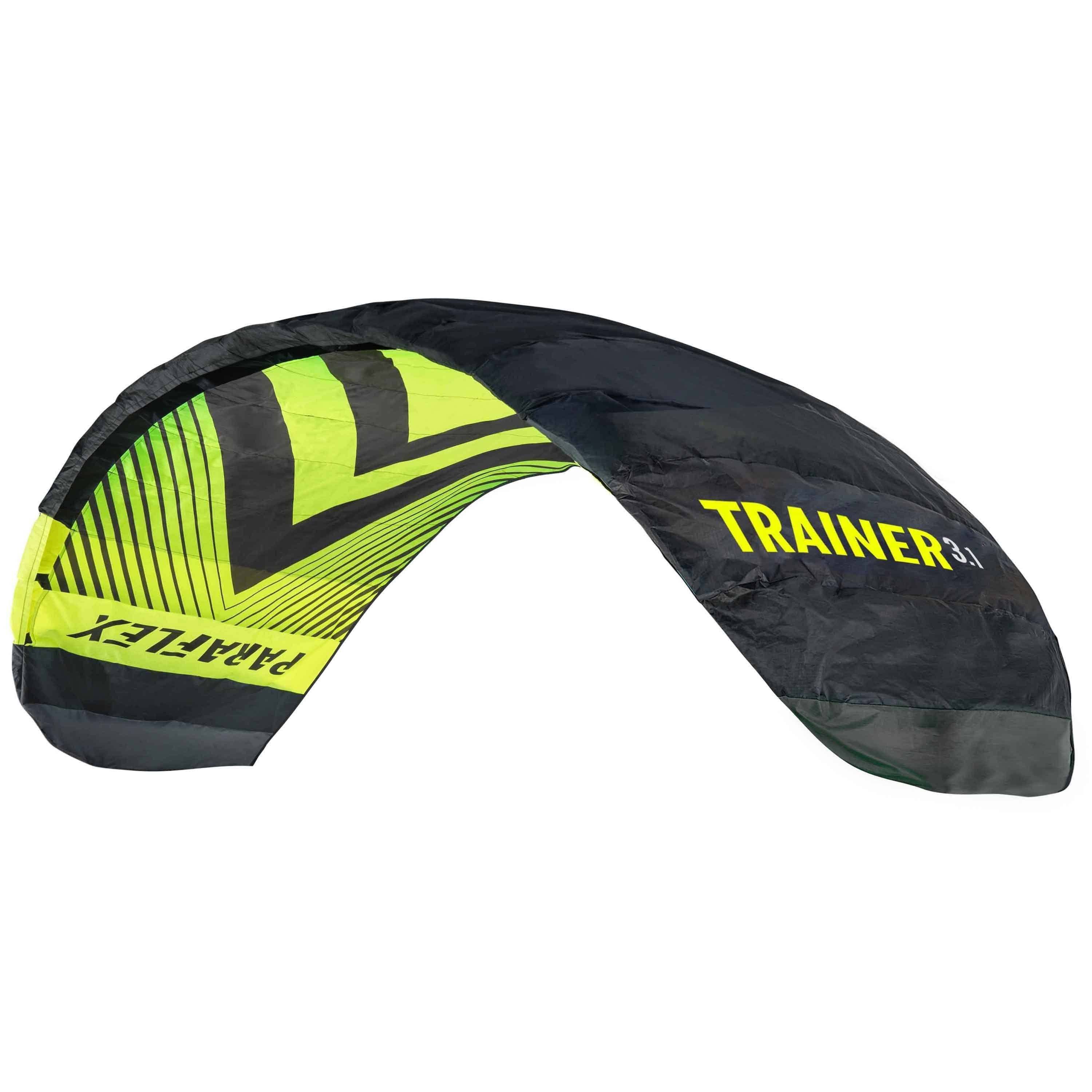 Wolkenstürmer Kite Paraflex Trainer 3.1 Powerkite 2,8 m² Ready to Fly, (Vierleiner Drachen 310 cm für Landkiten und Snowkiten, 2,8 m², 1-tlg), Kitesurf Lenkmatte (schwarz-gelb) mit Trainerbar und Leinen