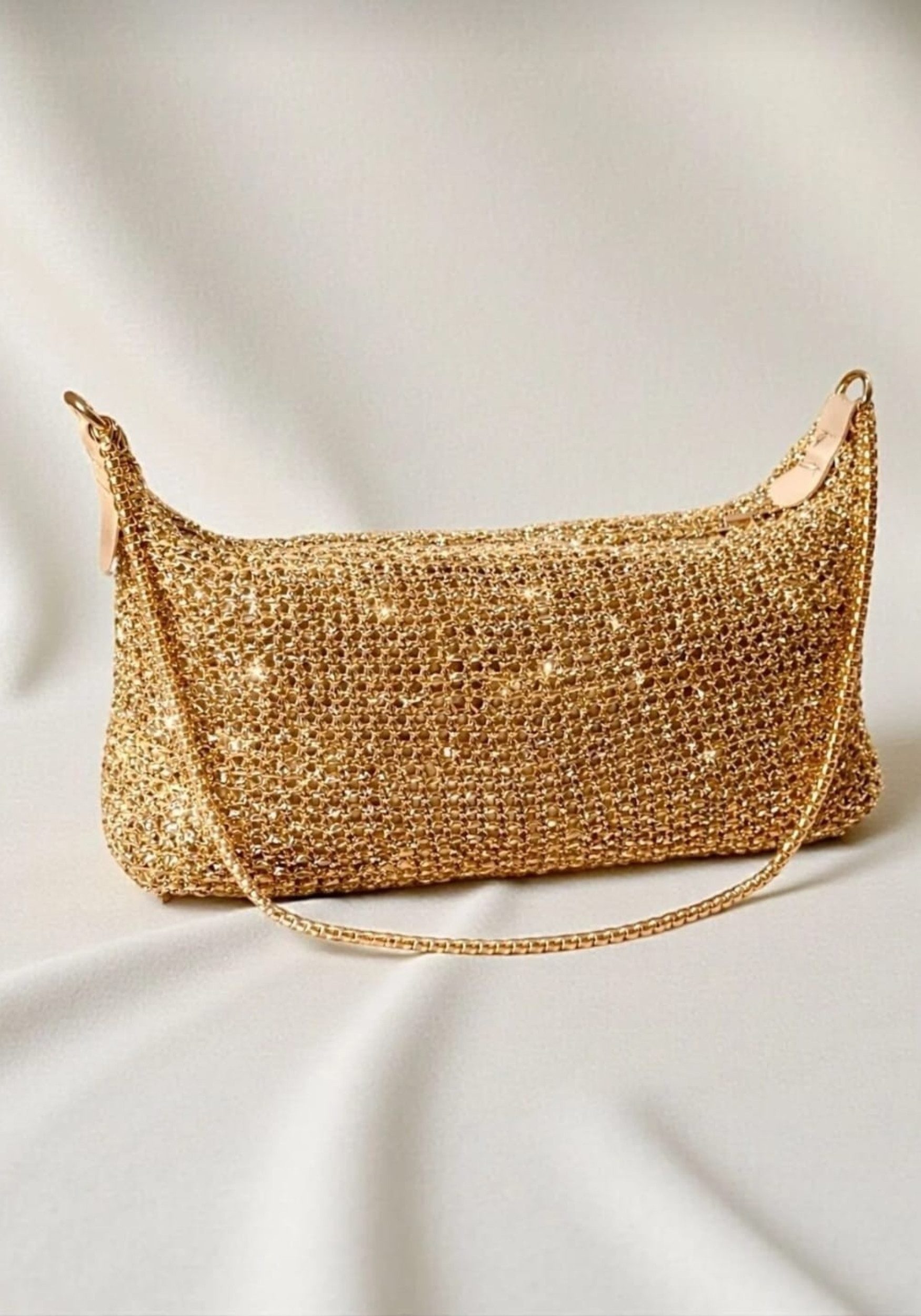 fashionshowcase Handtasche Damen Glitzer Netzgeflecht Kettentasche Gold Abendtasche (1-tlg), glitzernd,funkelnd,metallisches Netzgeflecht