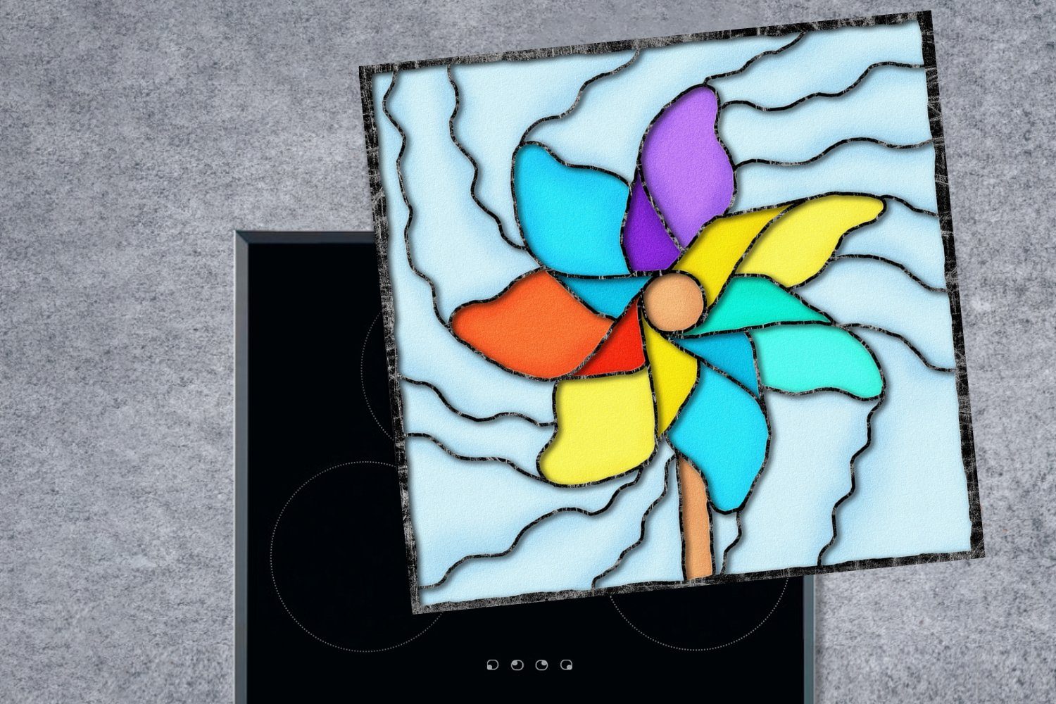 cm, Glas, Ceranfeldabdeckung, Herdblende-/Abdeckplatte tlg), (1 einer aus für Eine küche 78x78 MuchoWow farbigem Vinyl, Arbeitsplatte Illustration Windmühle