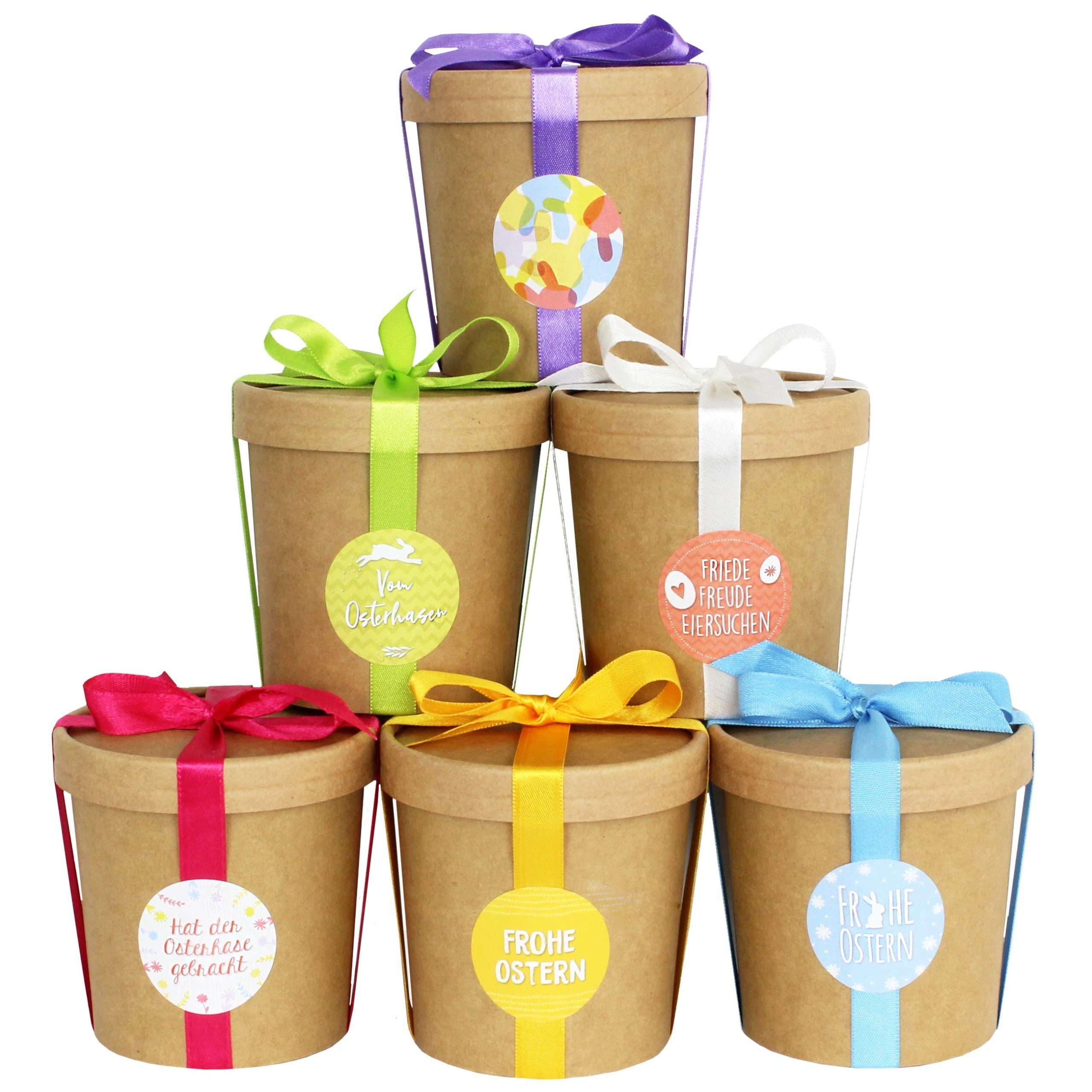 PAPIERDRACHEN Osternest 6 Osternester - Naturbraune Becher mit buntem Satinband