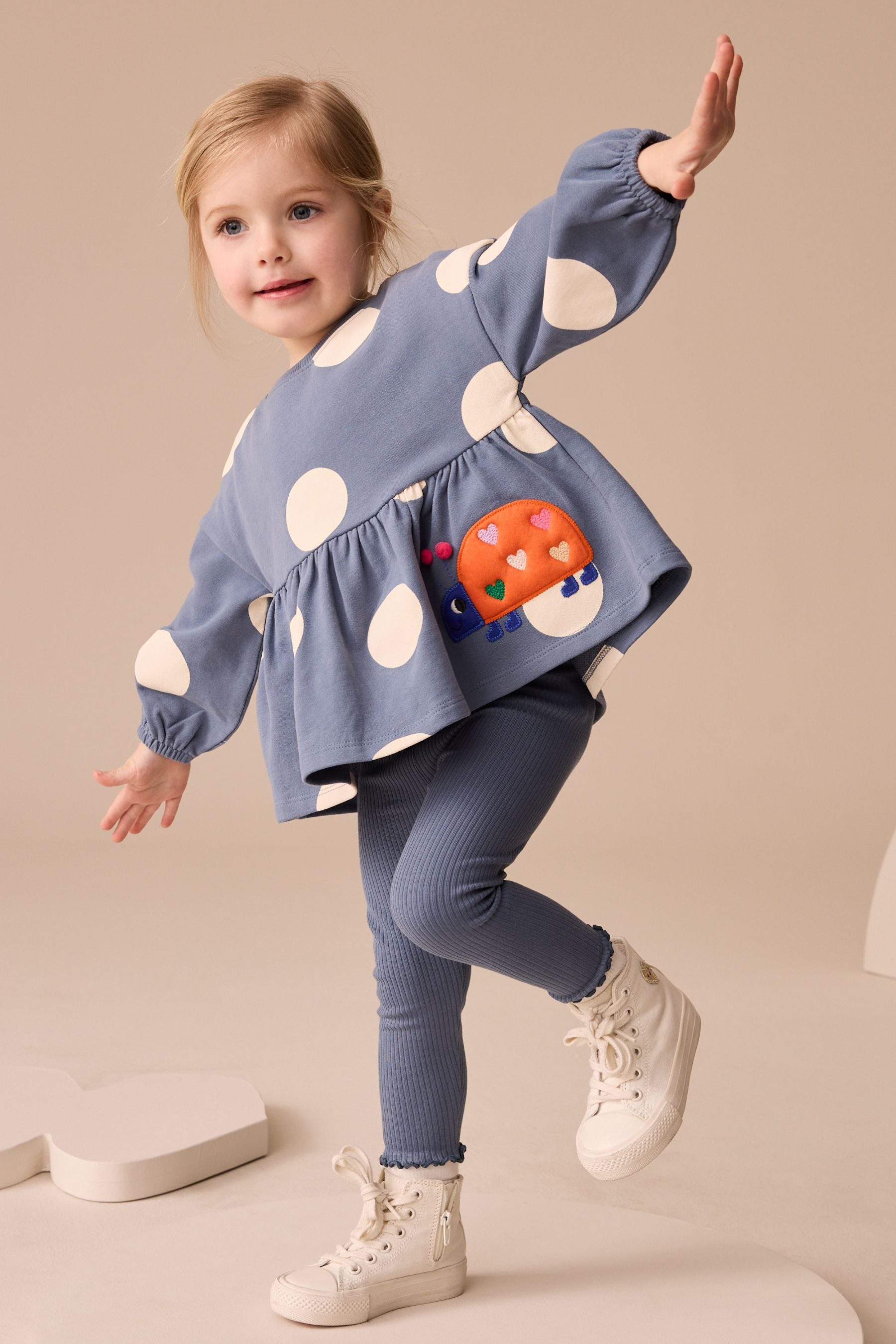 Next Langarmshirt & Leggings Langarmoberteil mit Schößchen und Leggings im Set (2-tlg)