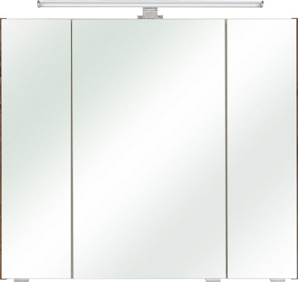 3-türig, Quickset cm, PELIPAL Breite Spiegelschrank Schalter-/Steckdosenbox 80 LED-Beleuchtung,