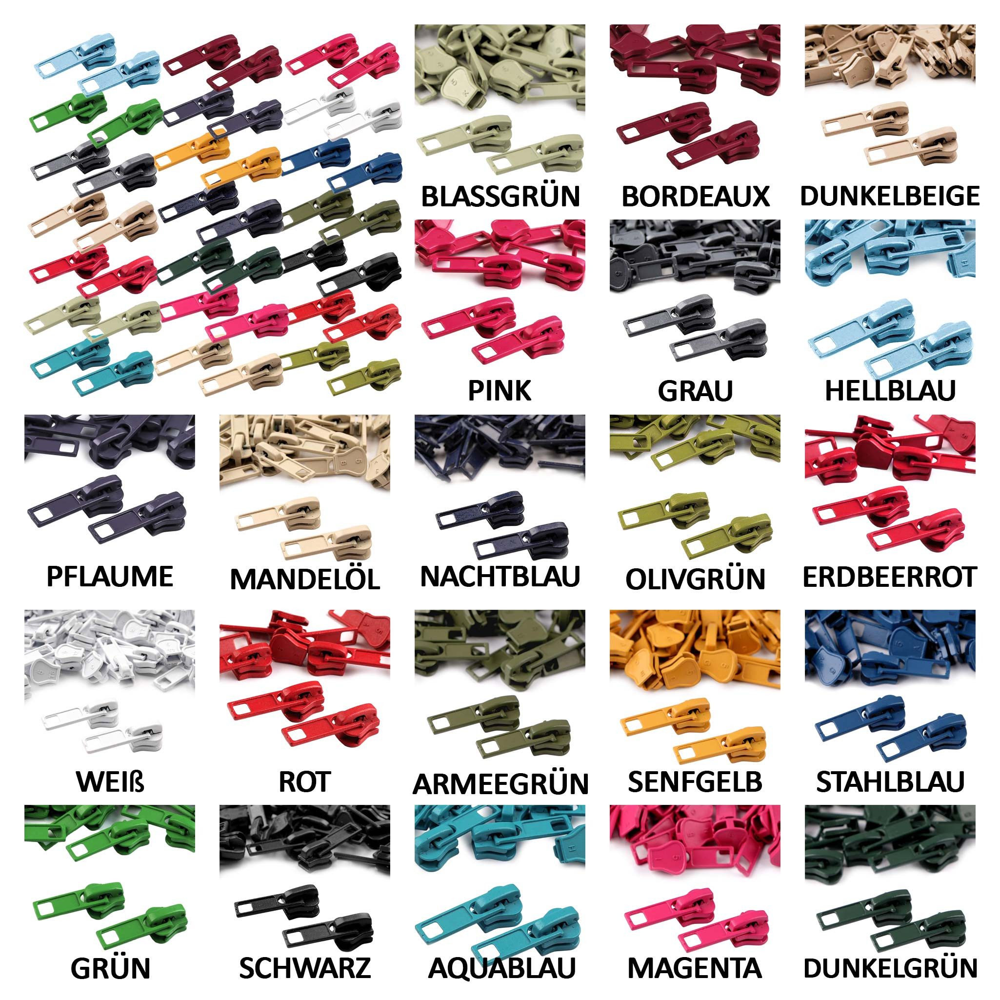 maDDma Reißverschluss 10 Zipper für Profil-Reißverschlüsse, 5mm, freie Farbwahl, stahlblau