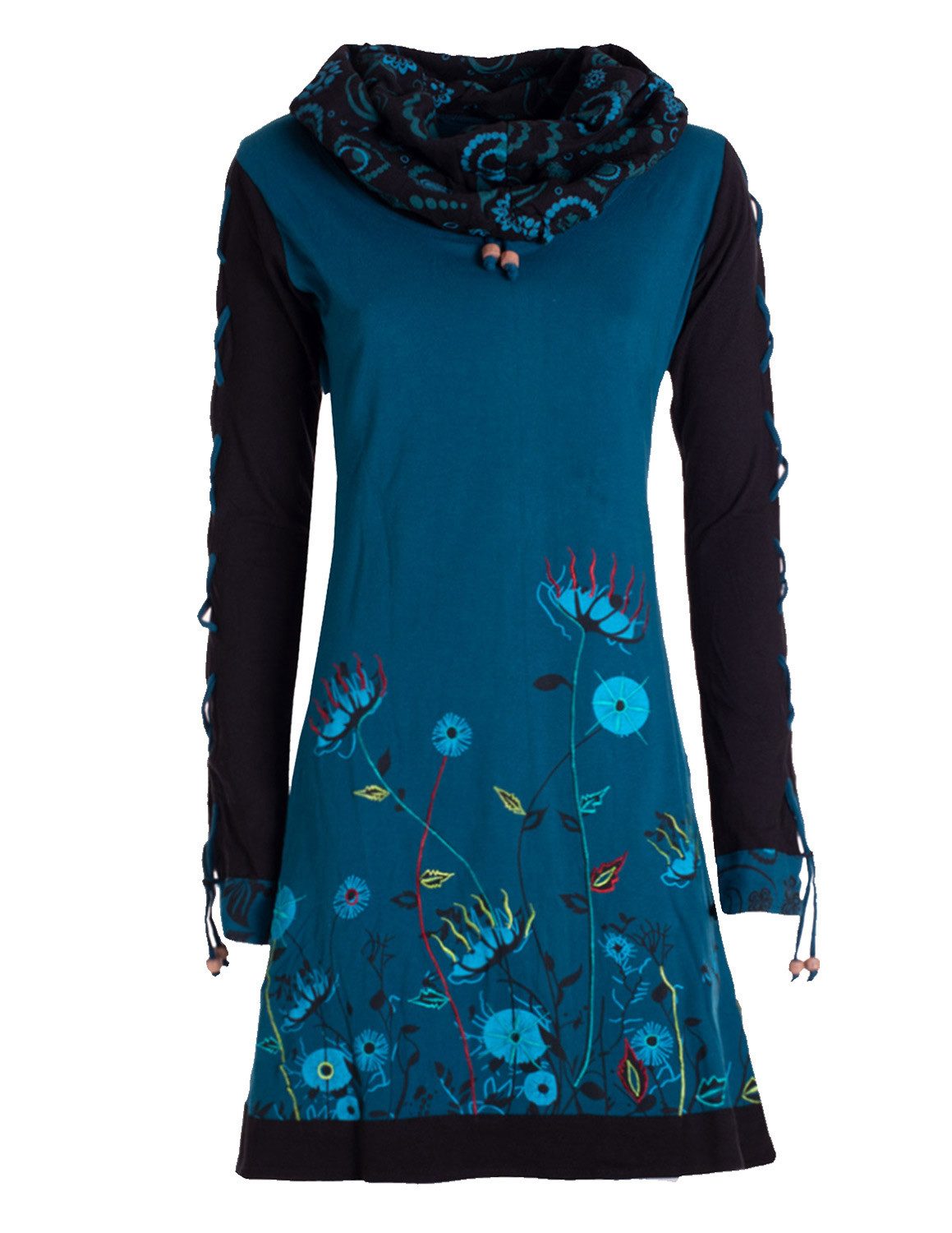 Vishes Minikleid Damen Blumen-Kleid Baumwollkleid Langarm-Shirtkleid günstig online kaufen