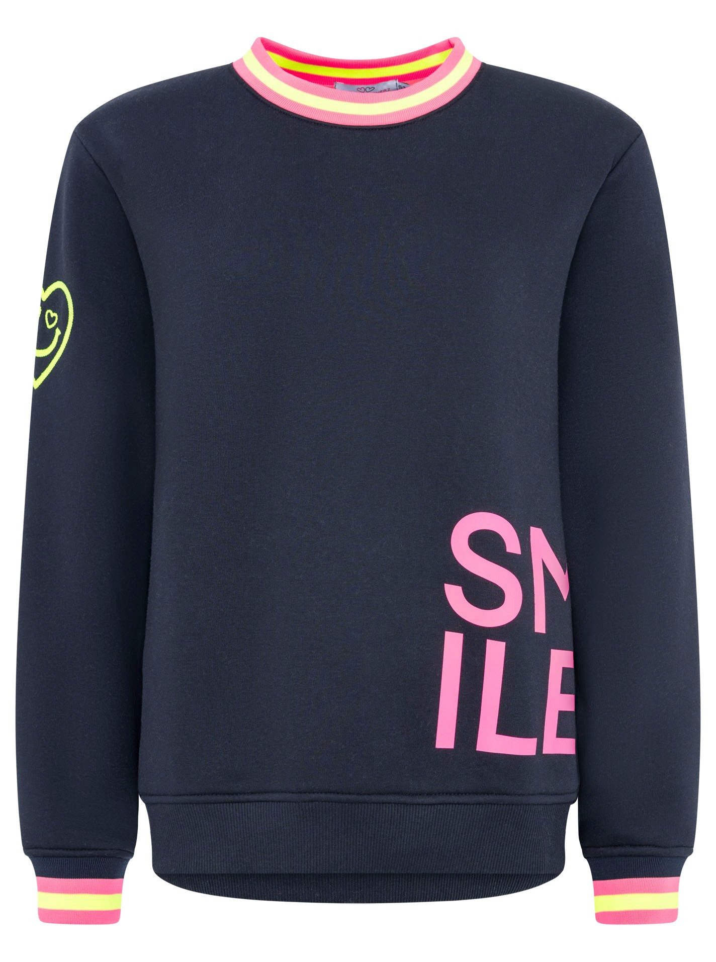 Zwillingsherz Sweatshirt "Alissa" mit SMILE PRINT, Kontrastbündchen, gesticktem Herz am Arm – Bild 3 von 4