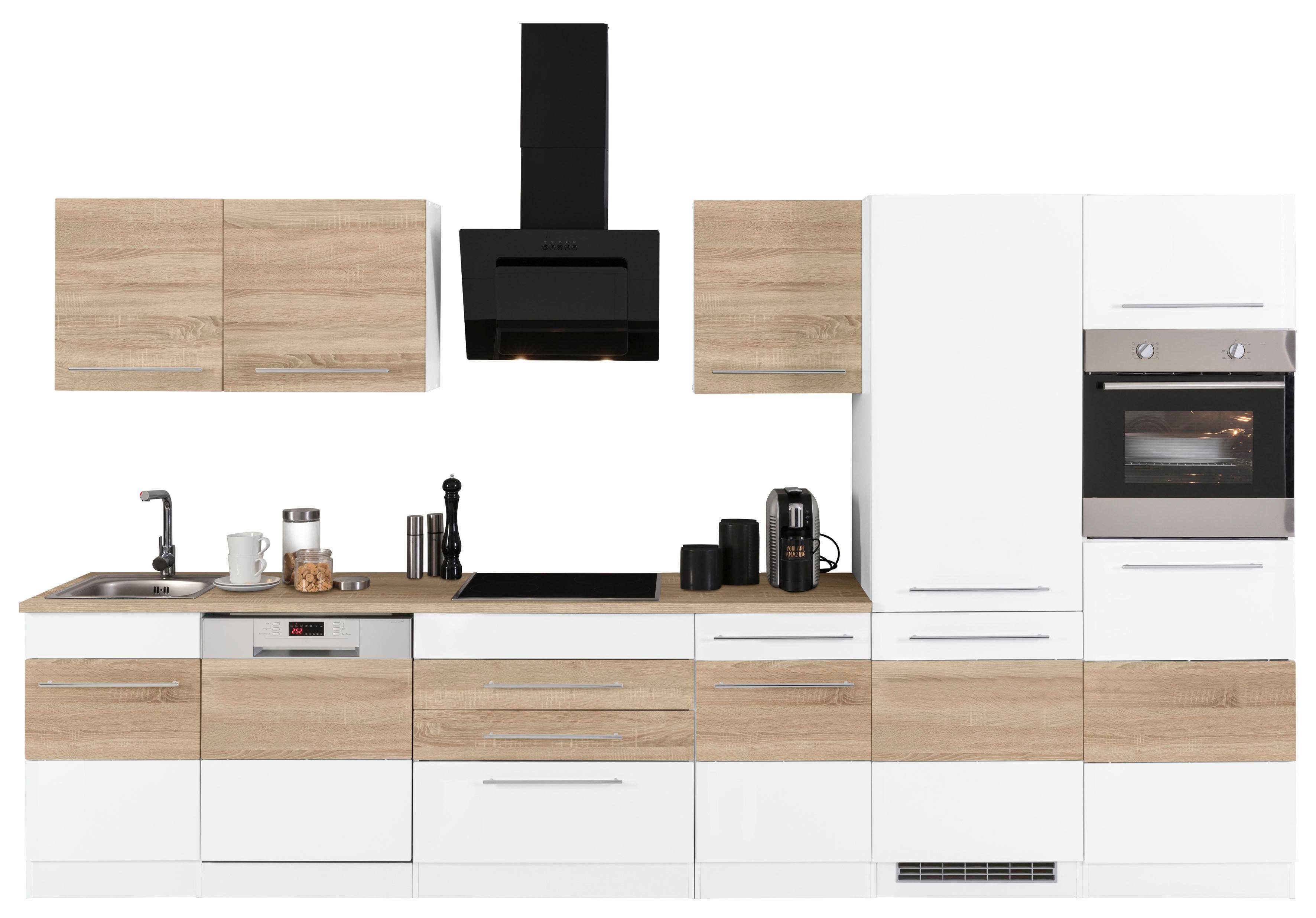 HELD MÖBEL Küchenzeile Trient, mit E-Geräten, Breite 360 cm weiß/eichefarben | eichefarben