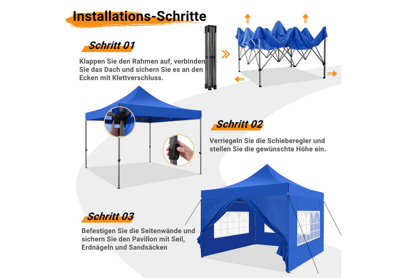 Thumbnail - LUCKZON Pavillon 3×3 m Pop-Up mit 4 Seitenwänden Wasserdicht & Hochbelastbar faltbar, mit 4 Seitenteilen, für Party Gart...