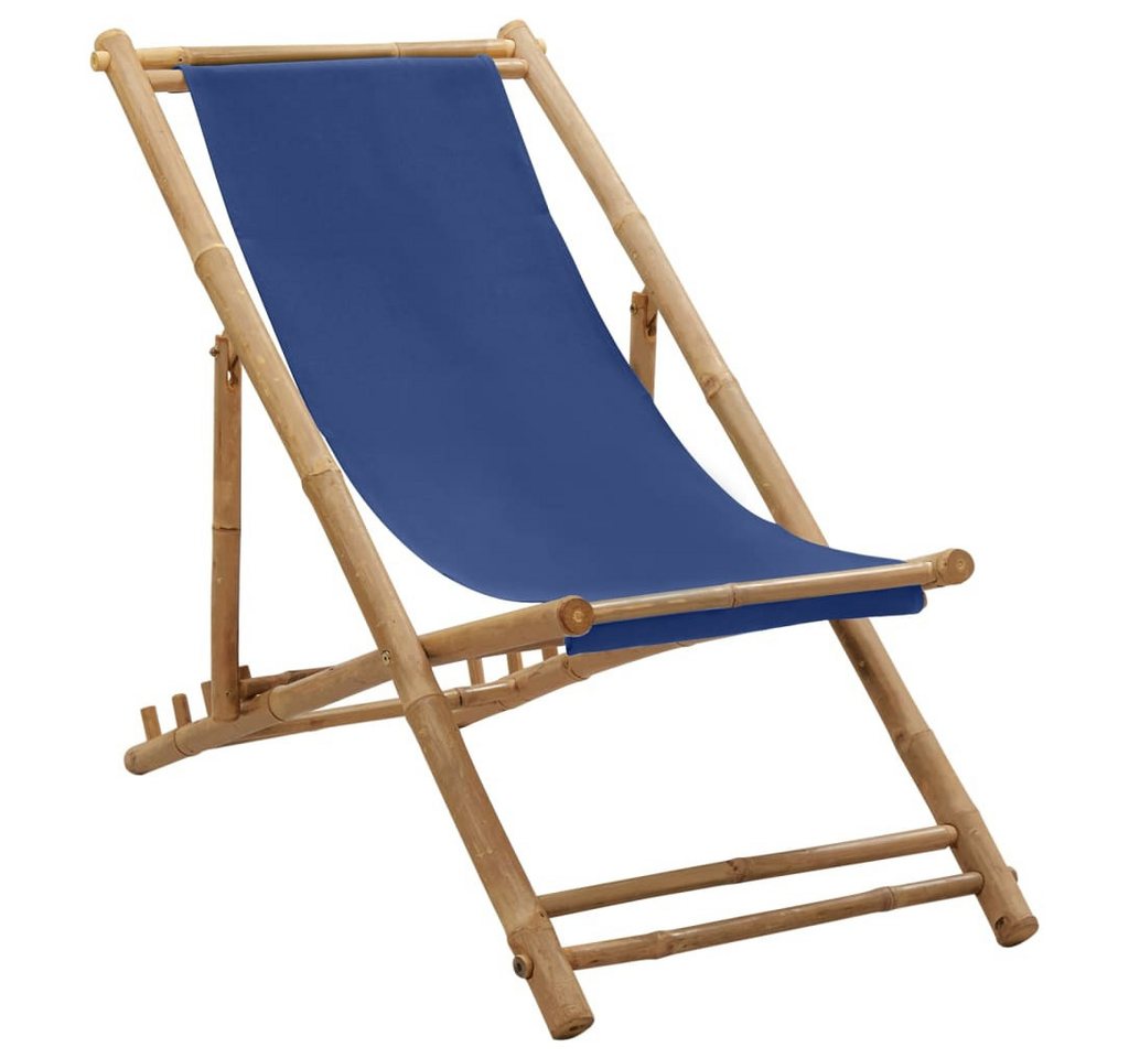 vidaXL Gartenstuhl Liegestuhl Bambus und Canvas Marineblau (1 St)