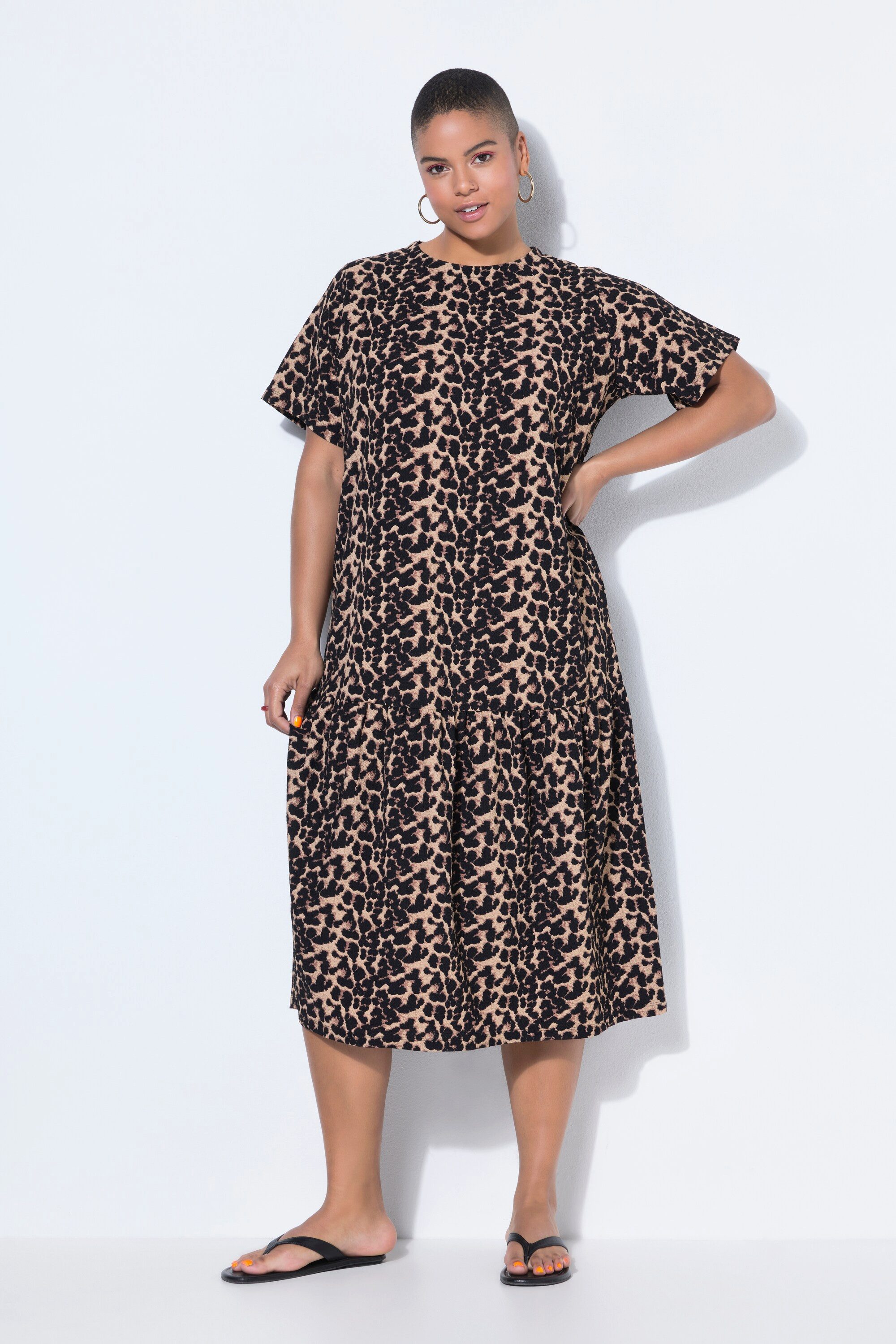 Studio Untold Jerseykleid Midikleid A-Linie Leo Halbarm Volant günstig online kaufen