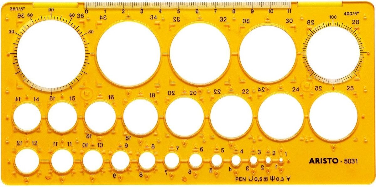 ARISTO Zeichenschablone Kreisschablone 25 Kreise von 1-36mm transparent gelb