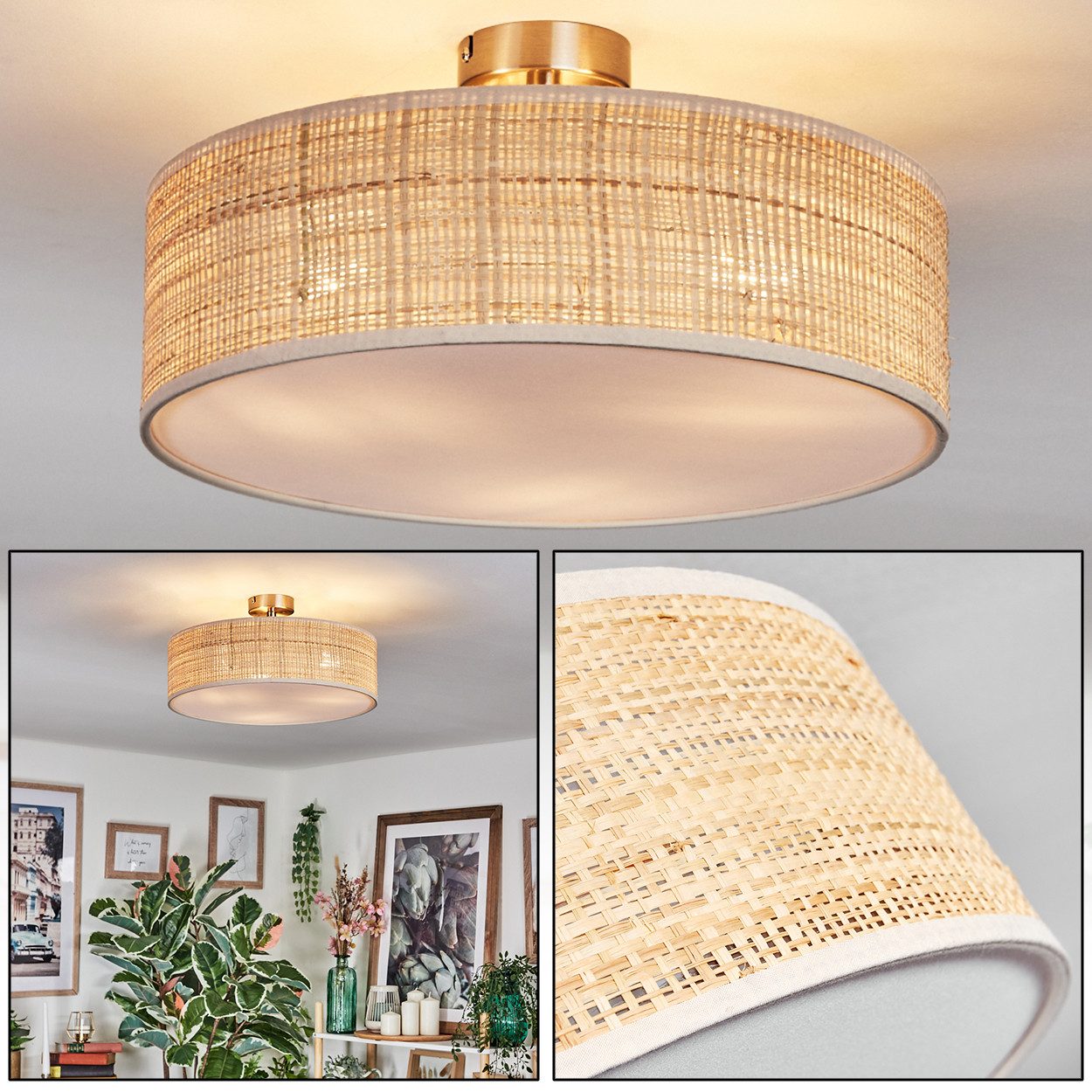 hofstein Deckenleuchte Deckenlampe aus Metall/Rattan/Stoff/Kunststoff in Na günstig online kaufen