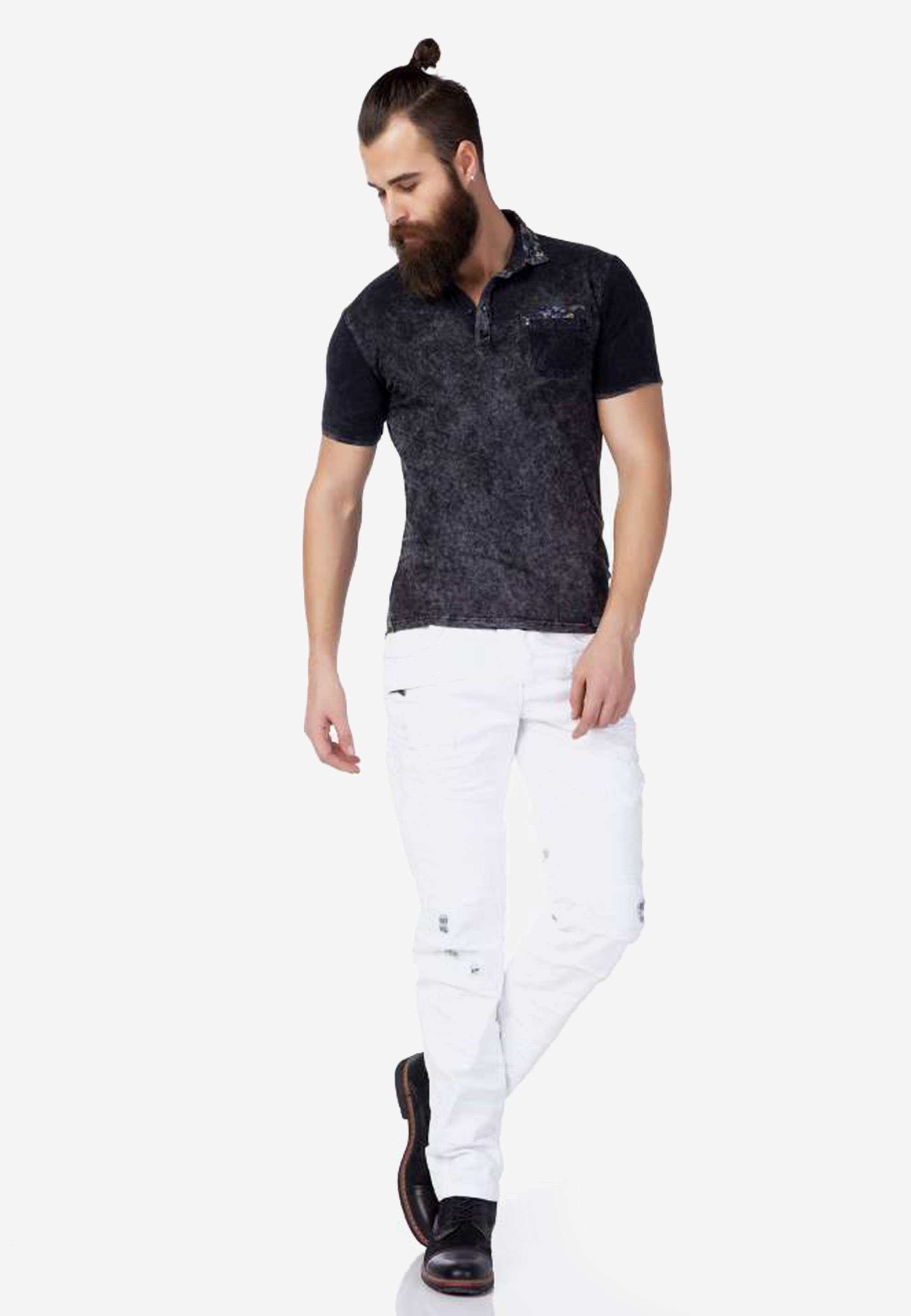 Baxx anthrazit-schwarz Color-Blocking-Stil im Cipo & Poloshirt