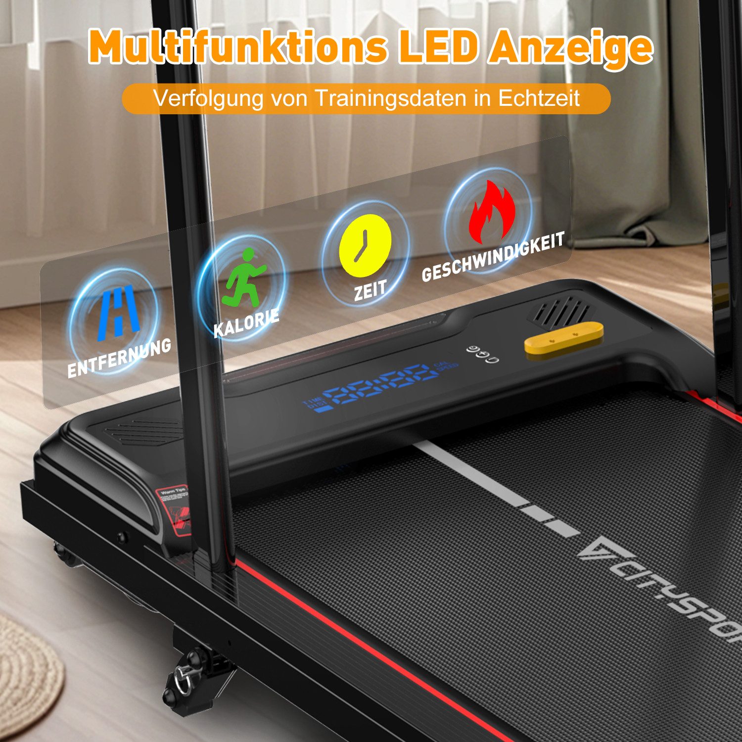 CITYSPORTS Laufband WP6 Walking/Jogging Pad 440W mit klappbarem Steigung (Mit toolkit,mit Schmiermittel), für zuhause mit Fernbedienung Bluetooth LED Dispaly,1-6KM/H