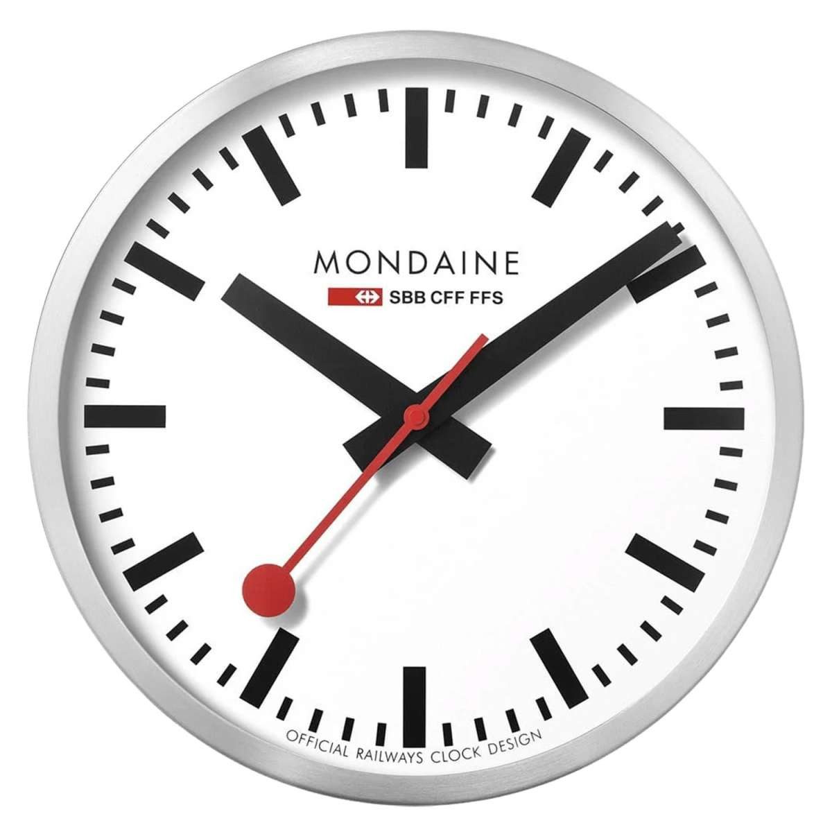 MONDAINE Wanduhr A995.CLOCK.16SBB (Groß Silberfarben/Weiß 40 cm)
