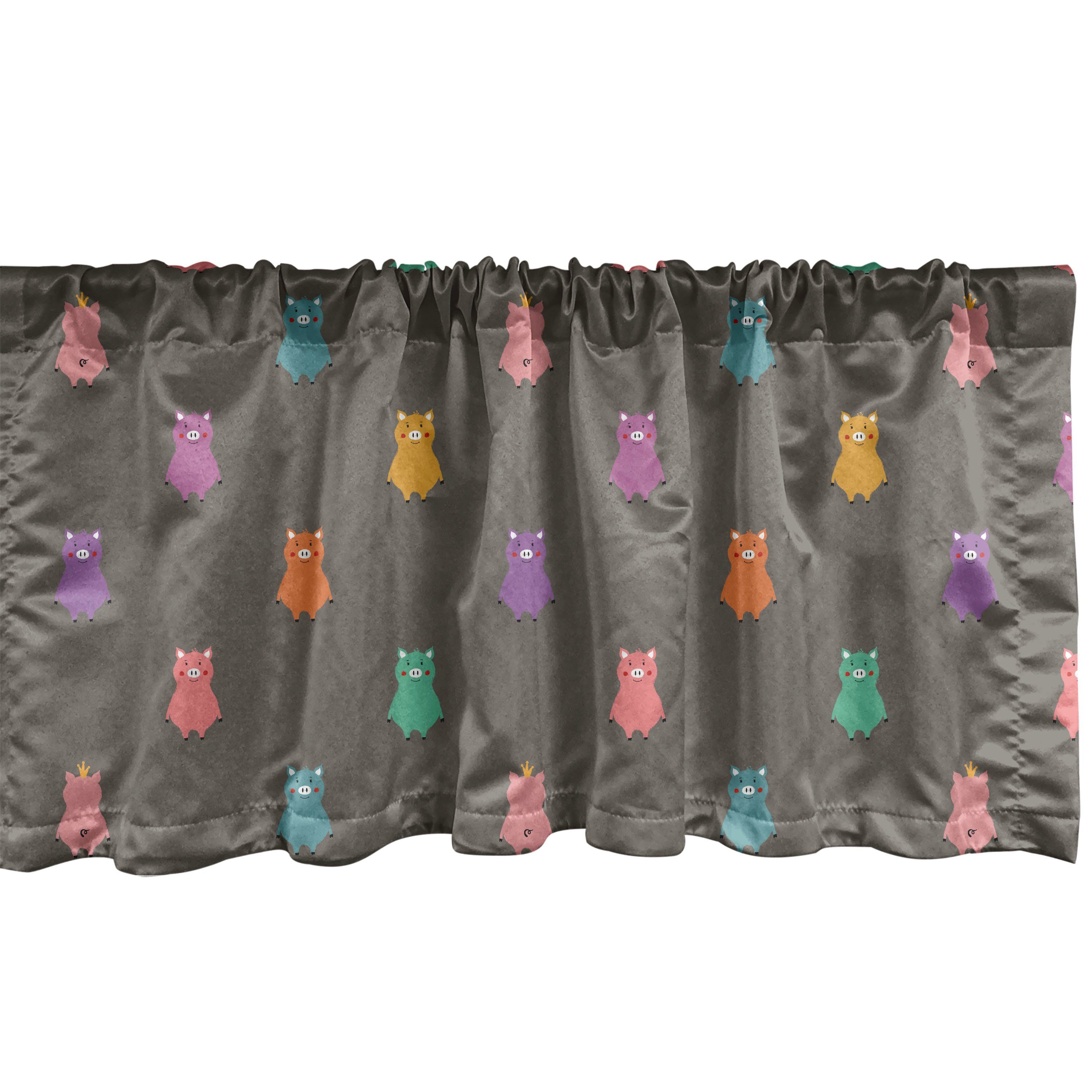 Scheibengardine Vorhang Volant für Küche Schlafzimmer Dekor mit Stangentasche, Abakuhaus, Microfaser, Kinder Mehrfarbige Schweine Motiv