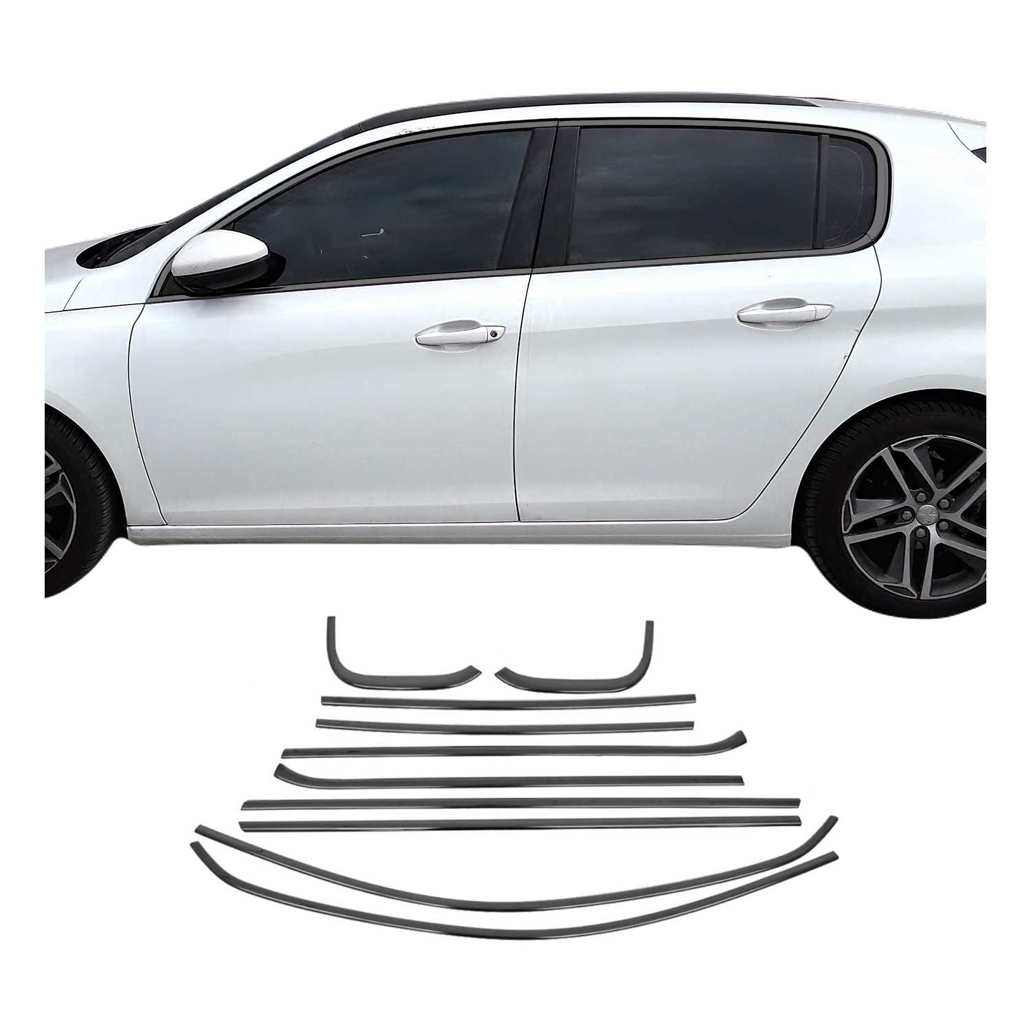 OMAC Zierleisten-Aufkleber Fensterleisten für Peugeot 308 2013-2021 Edelstahl Dunkel 10tlg, (10tlg), Langlebig,Einfache Reinigung,Einfache Installation,Rostbeständig