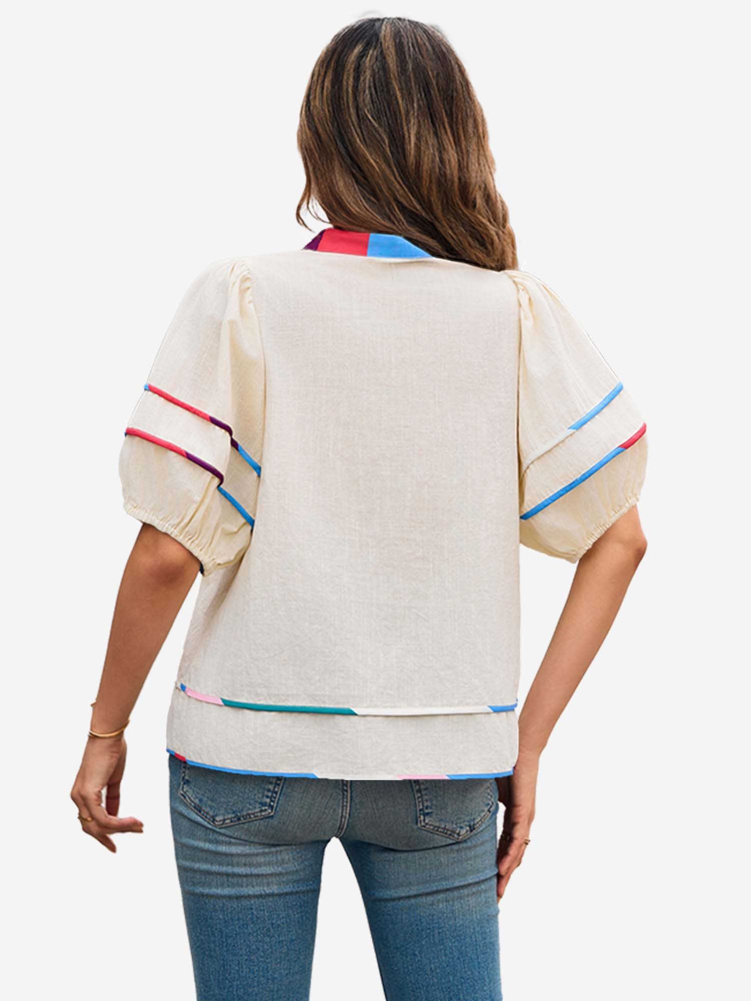 Imily Bela Blusentop Damen Bluse mit Puffärmeln und V-Ausschnitt (Packung, 1-tlg., 1per-Pack) mit Kordelzügen