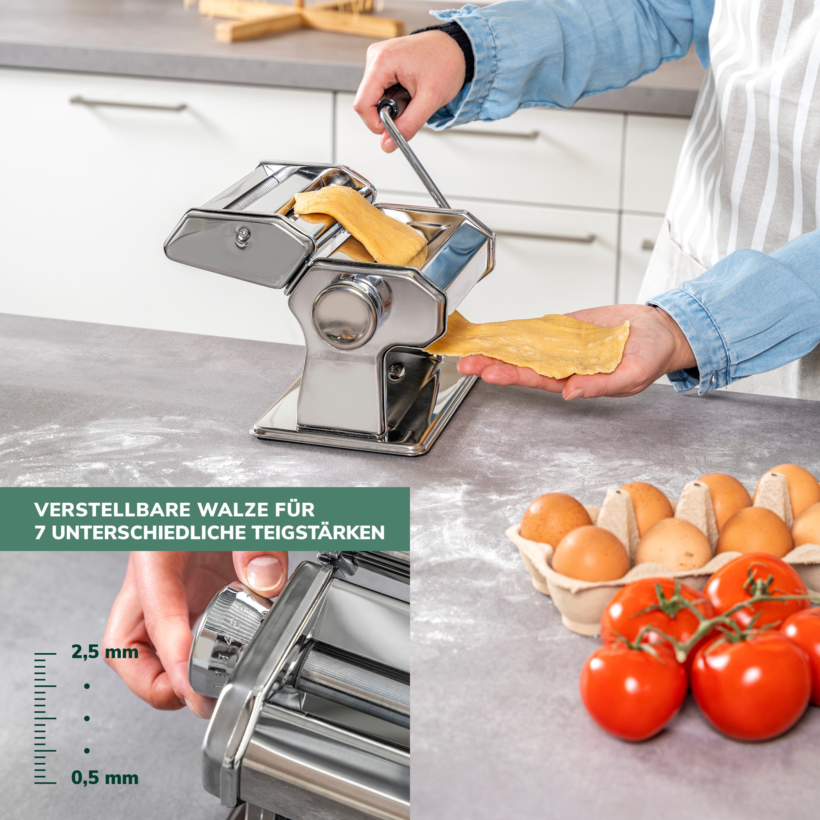 bremermann Nudelmaschine für Lasagne Nudeltrocker als 7 Pasta Edelstahl Spaghetti, Set, und inkl. Stufen
